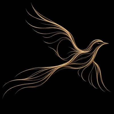 Abstract Golden Line Art Bird In Flight