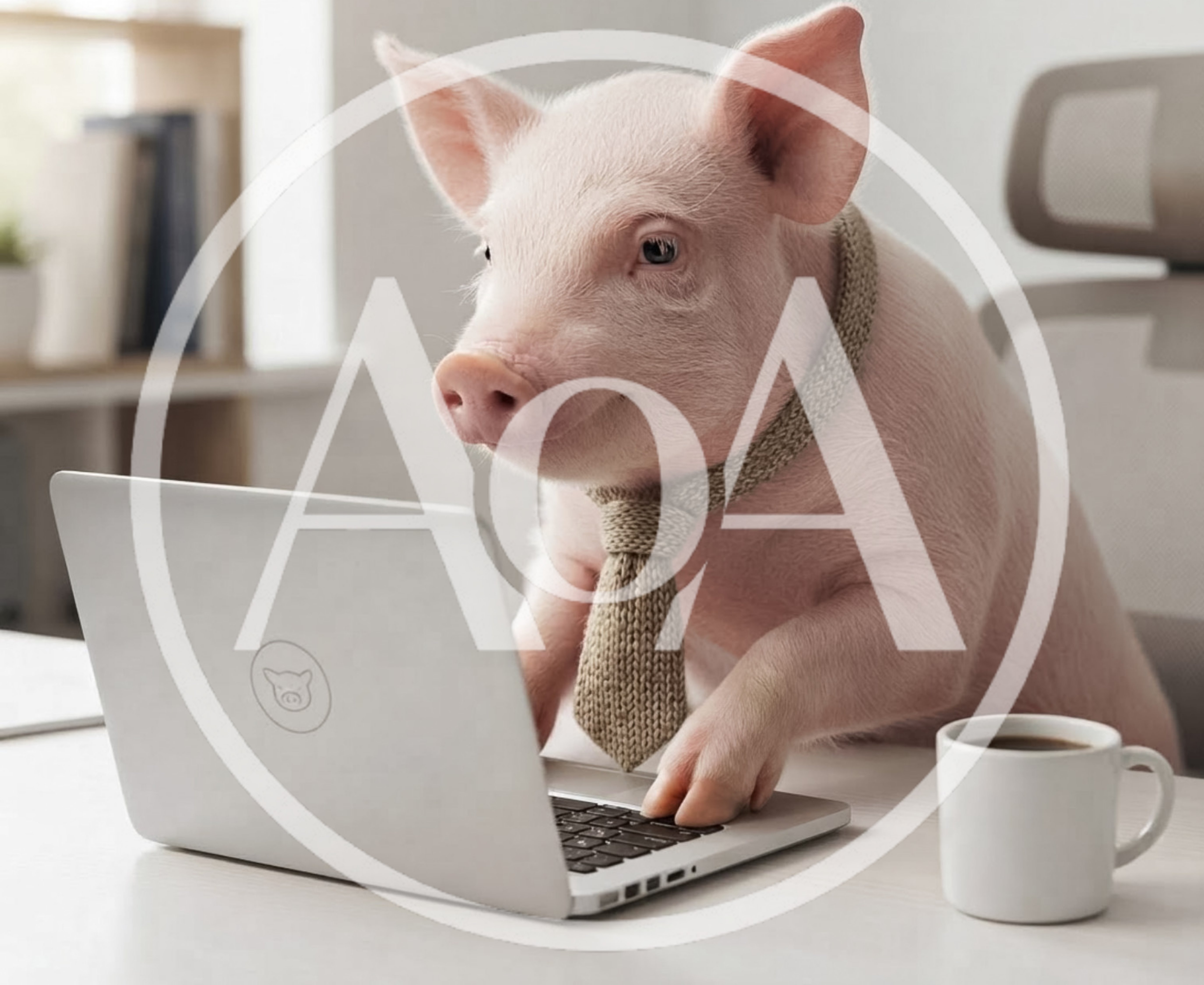 Pig Wearing A Tie Working On A Laptop