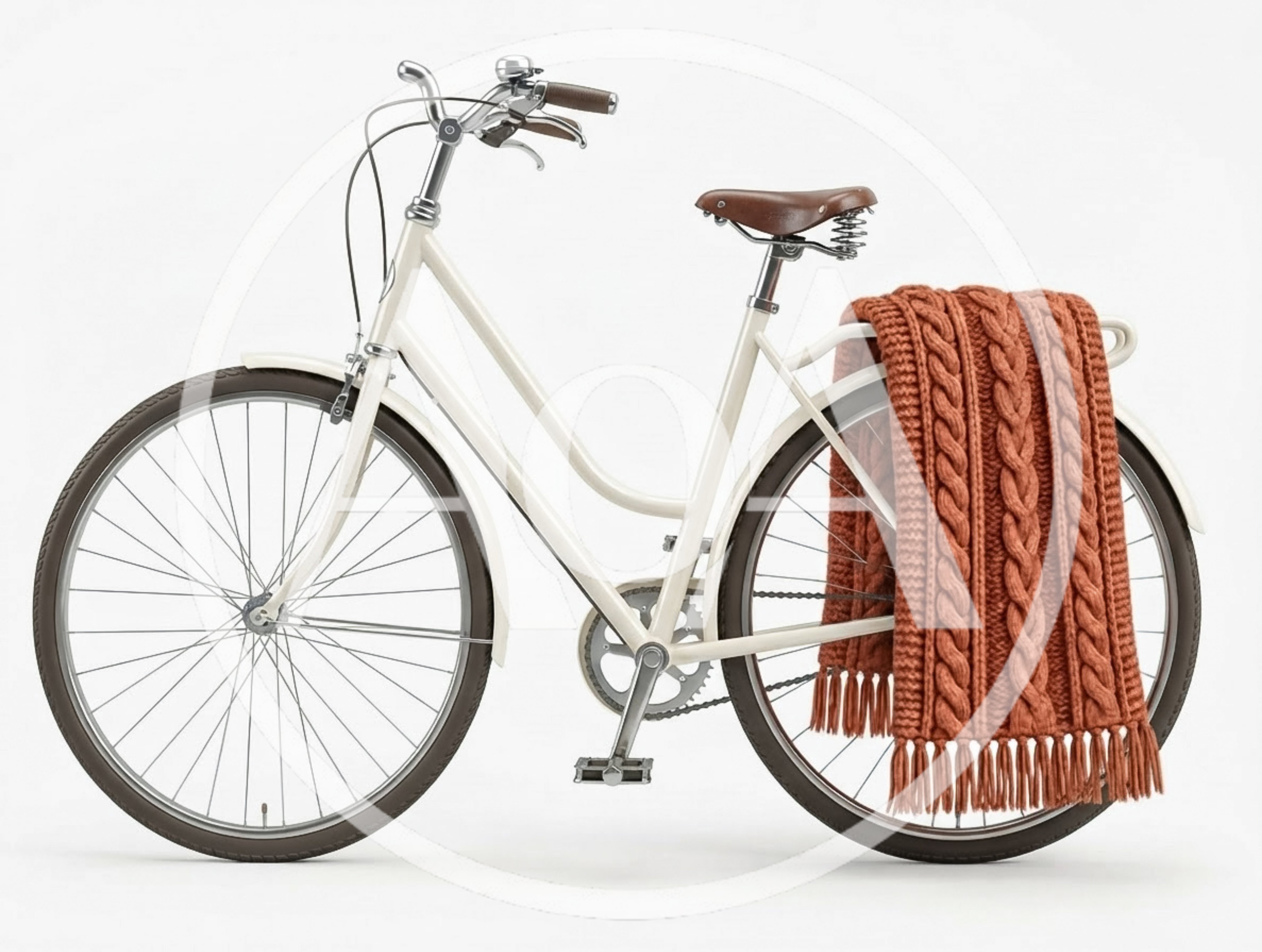 Vintage Cream Bicycle With A Knitted Orange Blanket