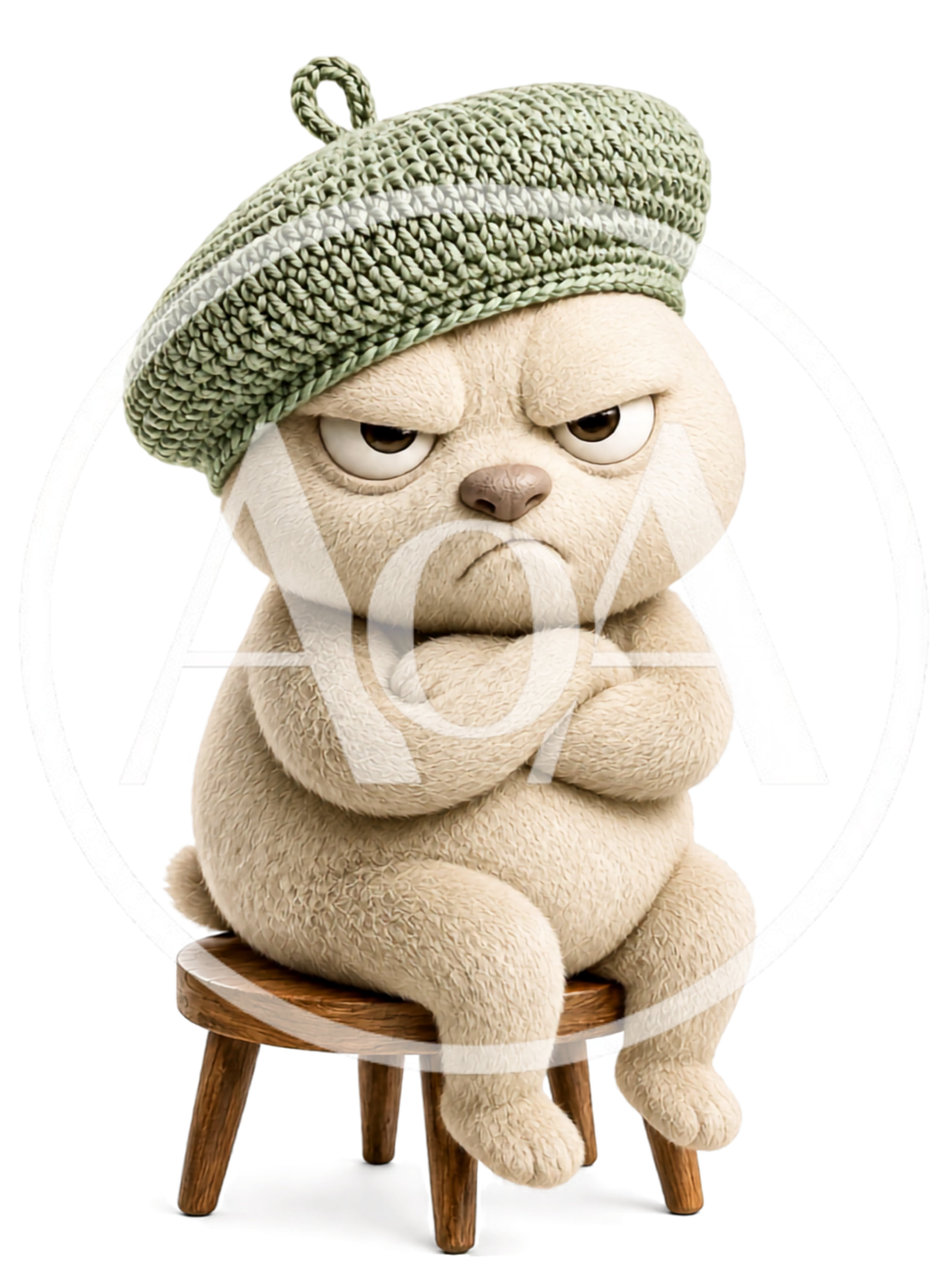 Grumpy Cartoon Bear Wearing A Green Beret