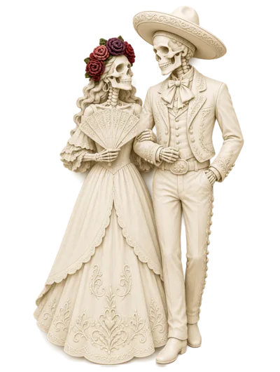 Day Of The Dead Skeleton Wedding Couple Figurine