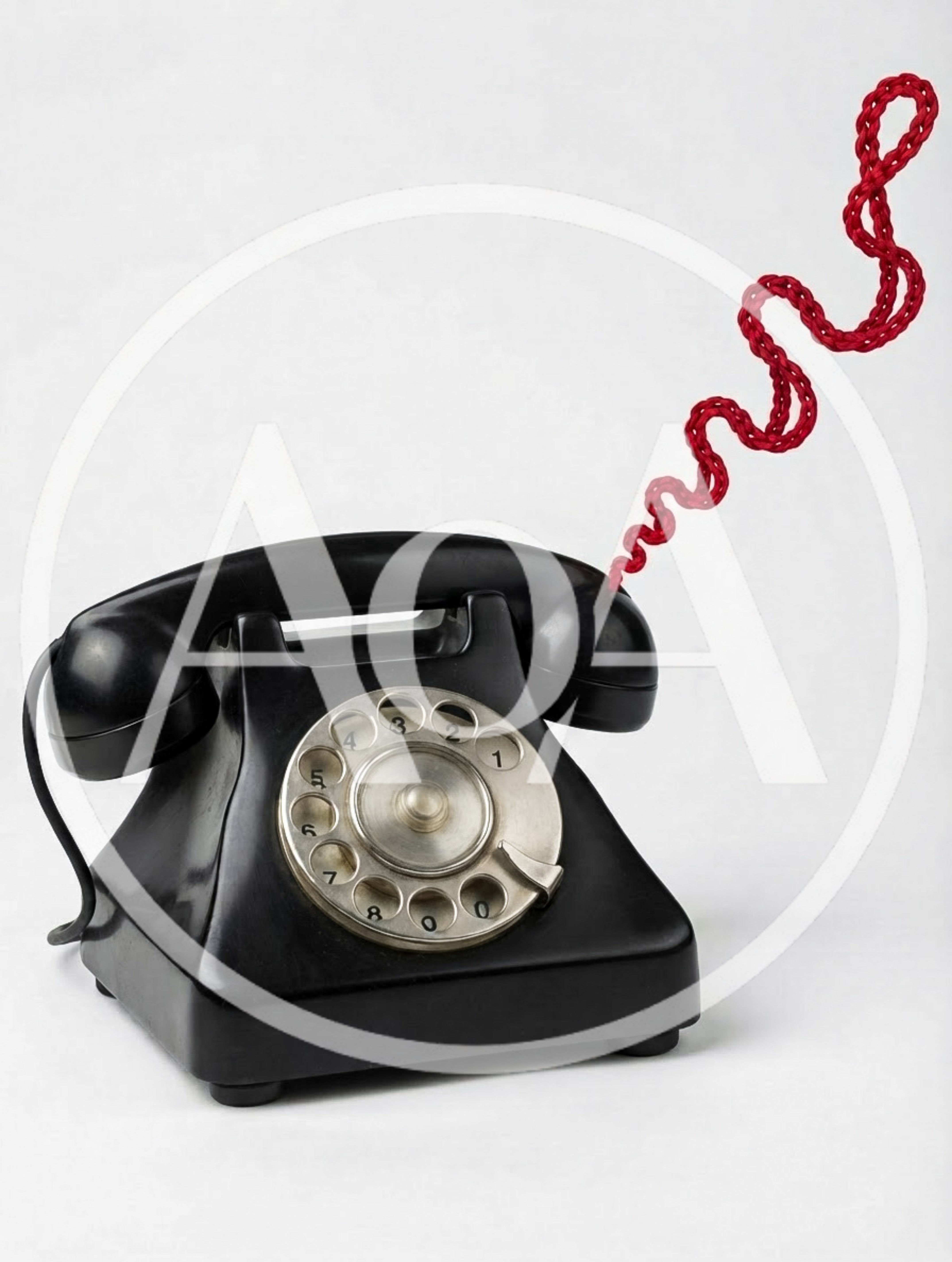 Vintage Black Rotary Telephone With Red Knitted Cord