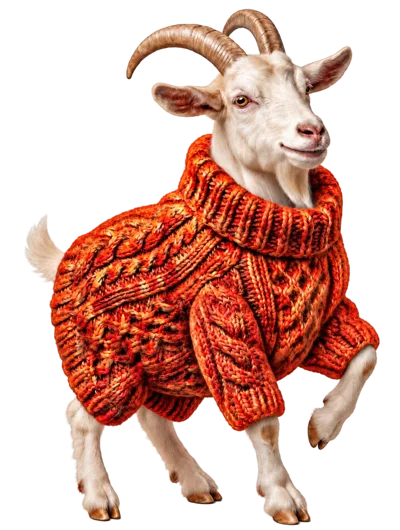 Goat Wearing A Cozy Orange Cable Knit Sweater