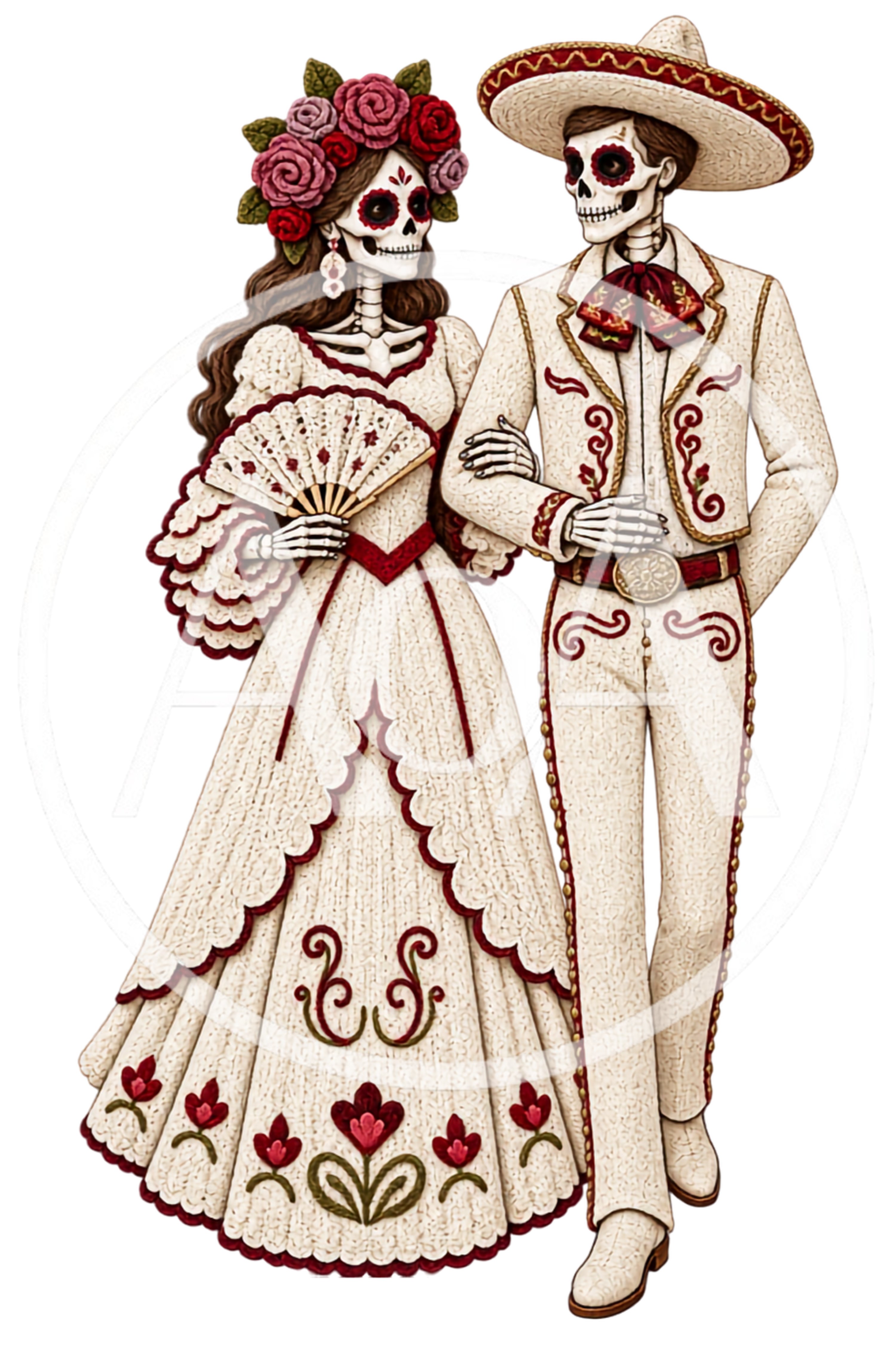 Dia De Los Muertos Skeleton Couple In Traditional Attire