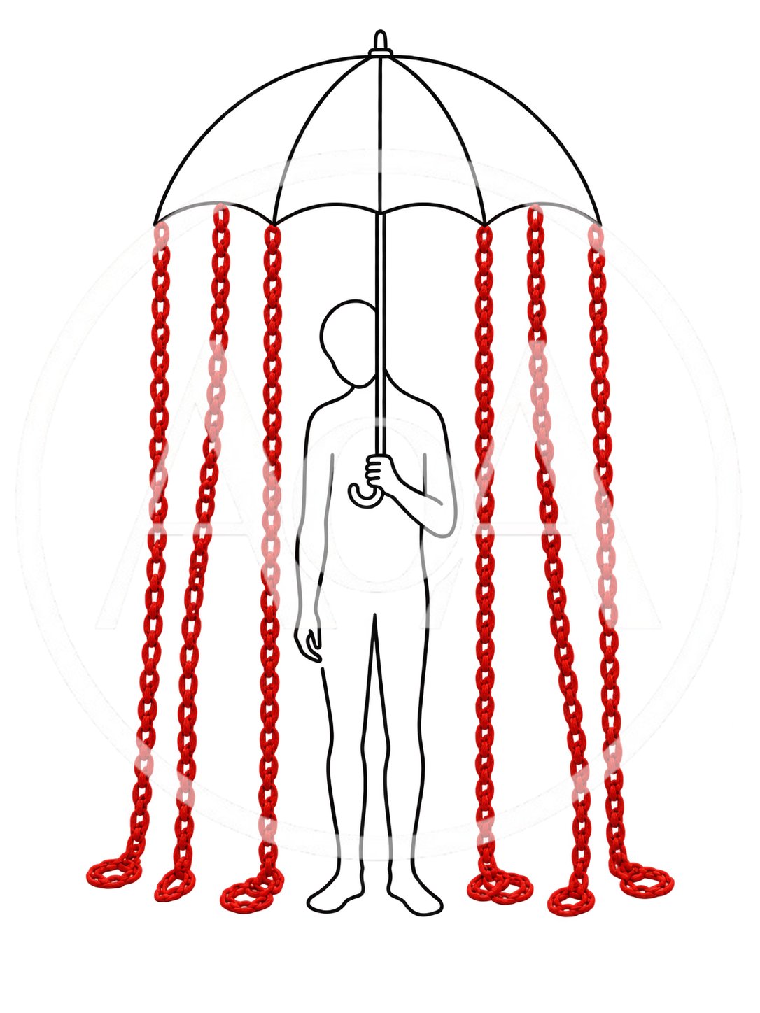 Minimalist Illustration Of A Person Under A Chain Umbrella