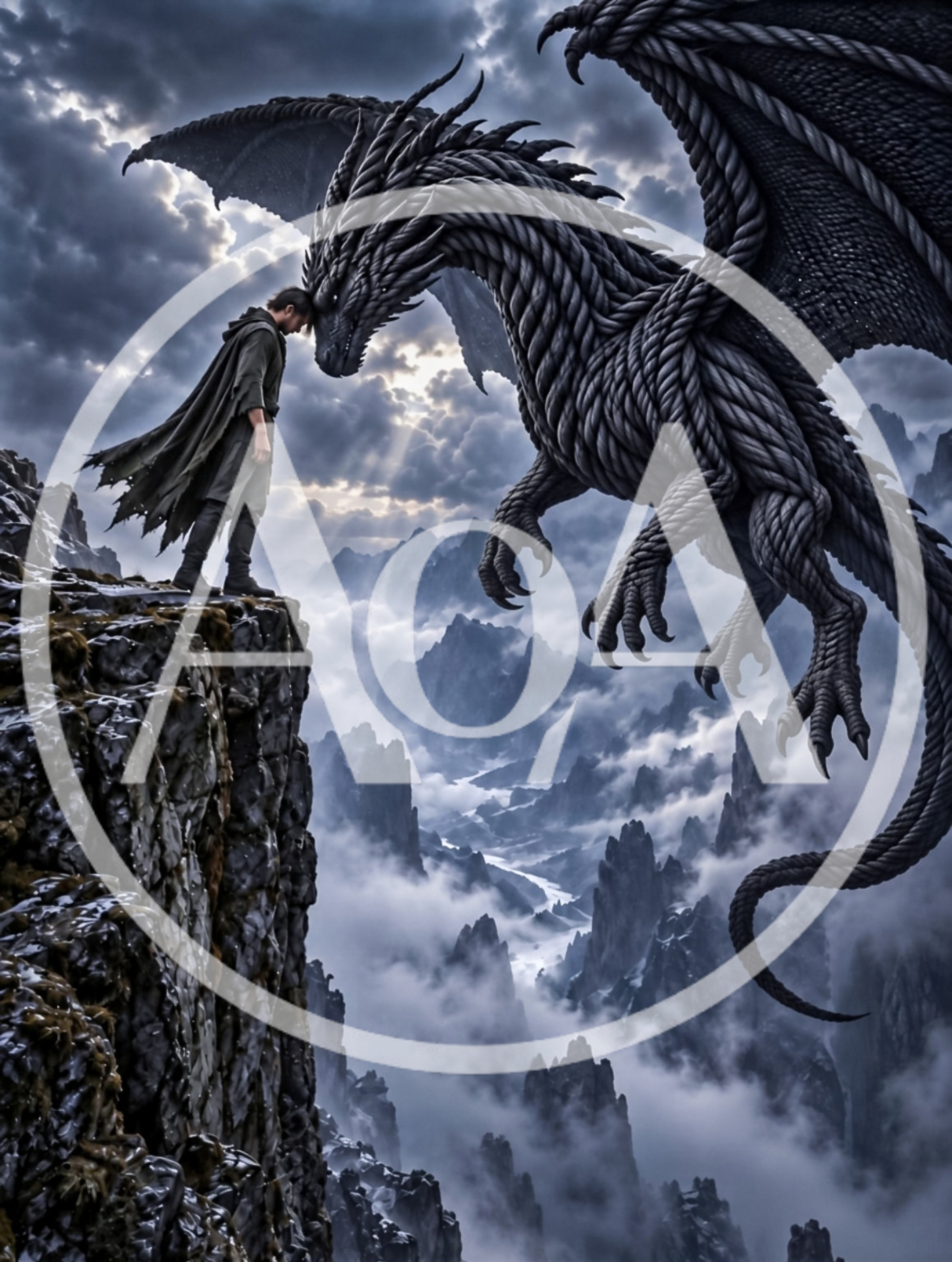 Man Connecting With A Majestic Dragon On A Cliff