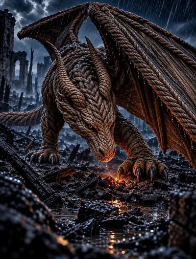 Rope Texture Dragon In A Ruined Landscape