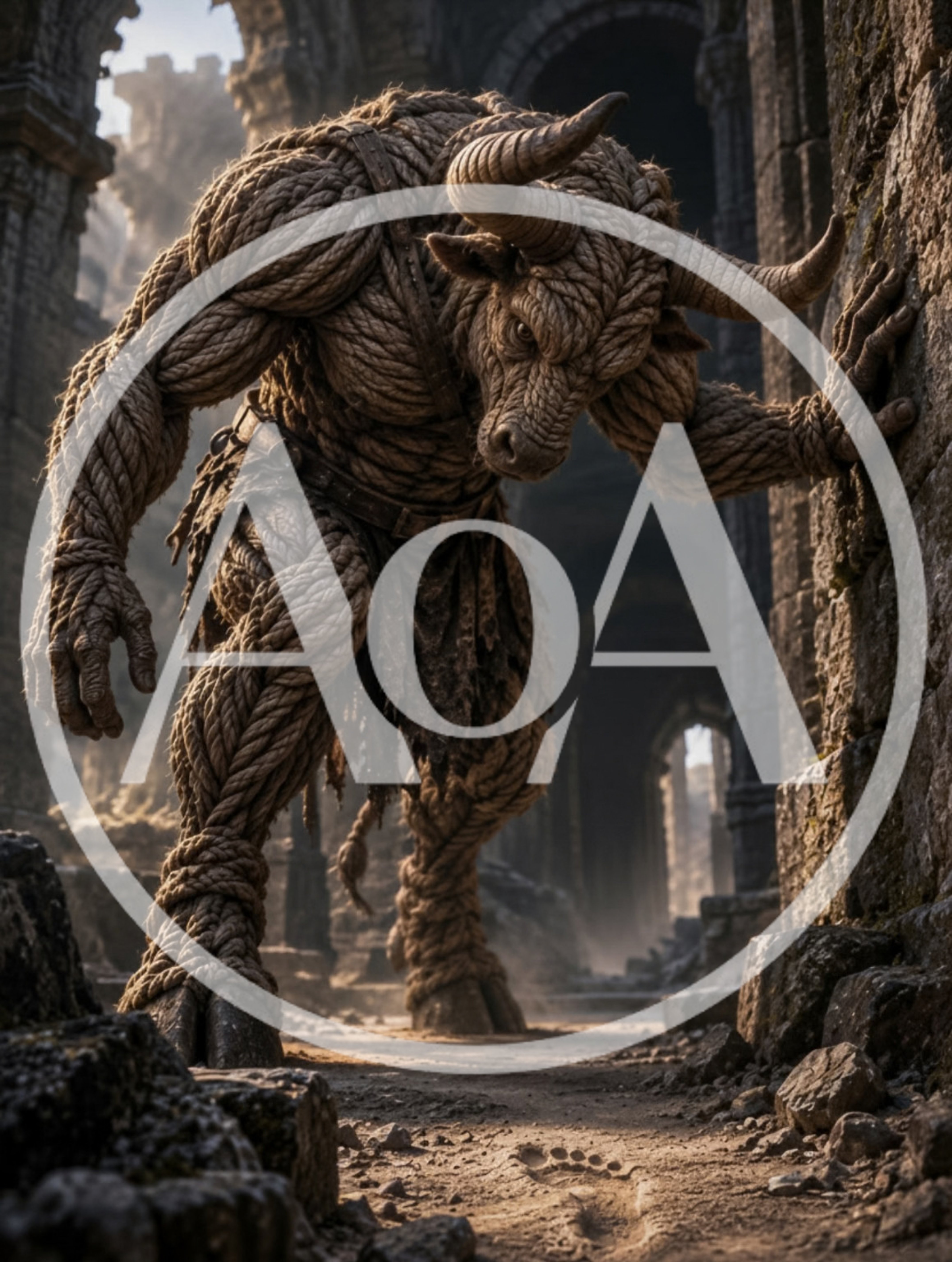 Minotaur Made Of Rope In Ancient Stone Ruins