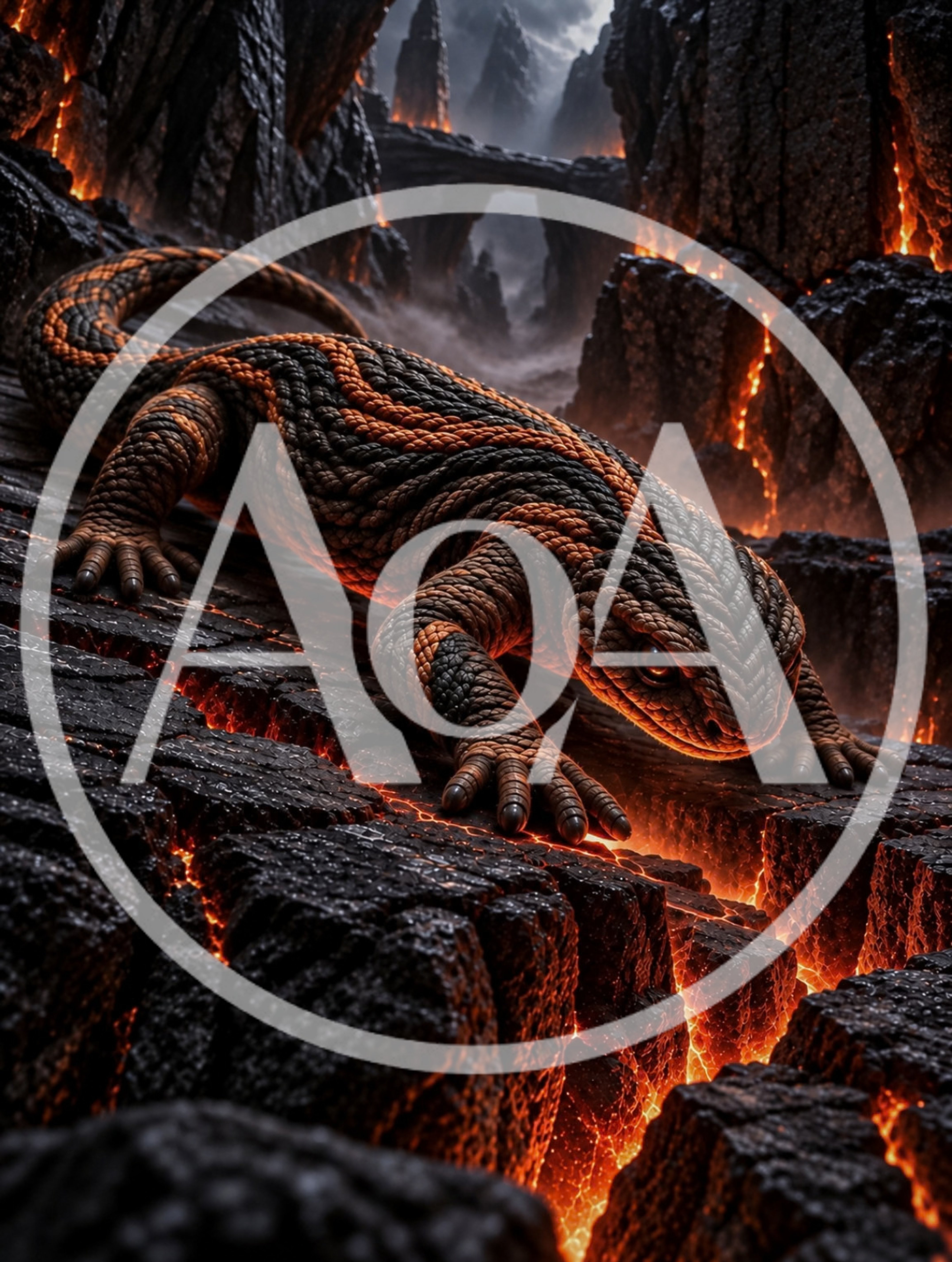 Lava Lizard Crawling Over Volcanic Rock Terrain