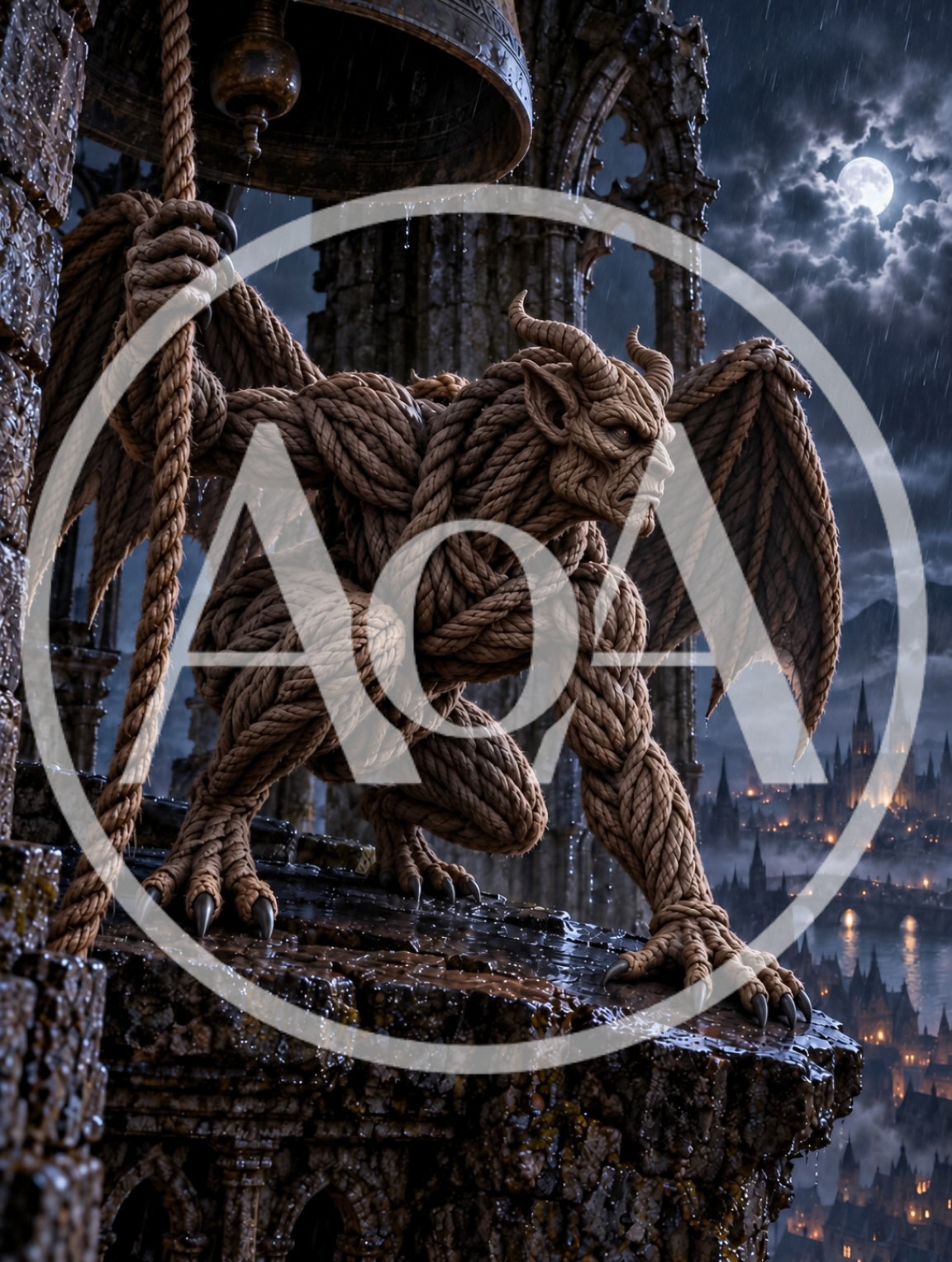 Rope Gargoyle Creature Ringing A Gothic Bell