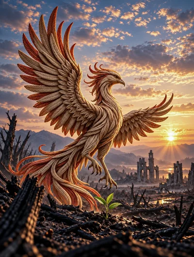 Majestic Phoenix Rising Over A Desolate Landscape