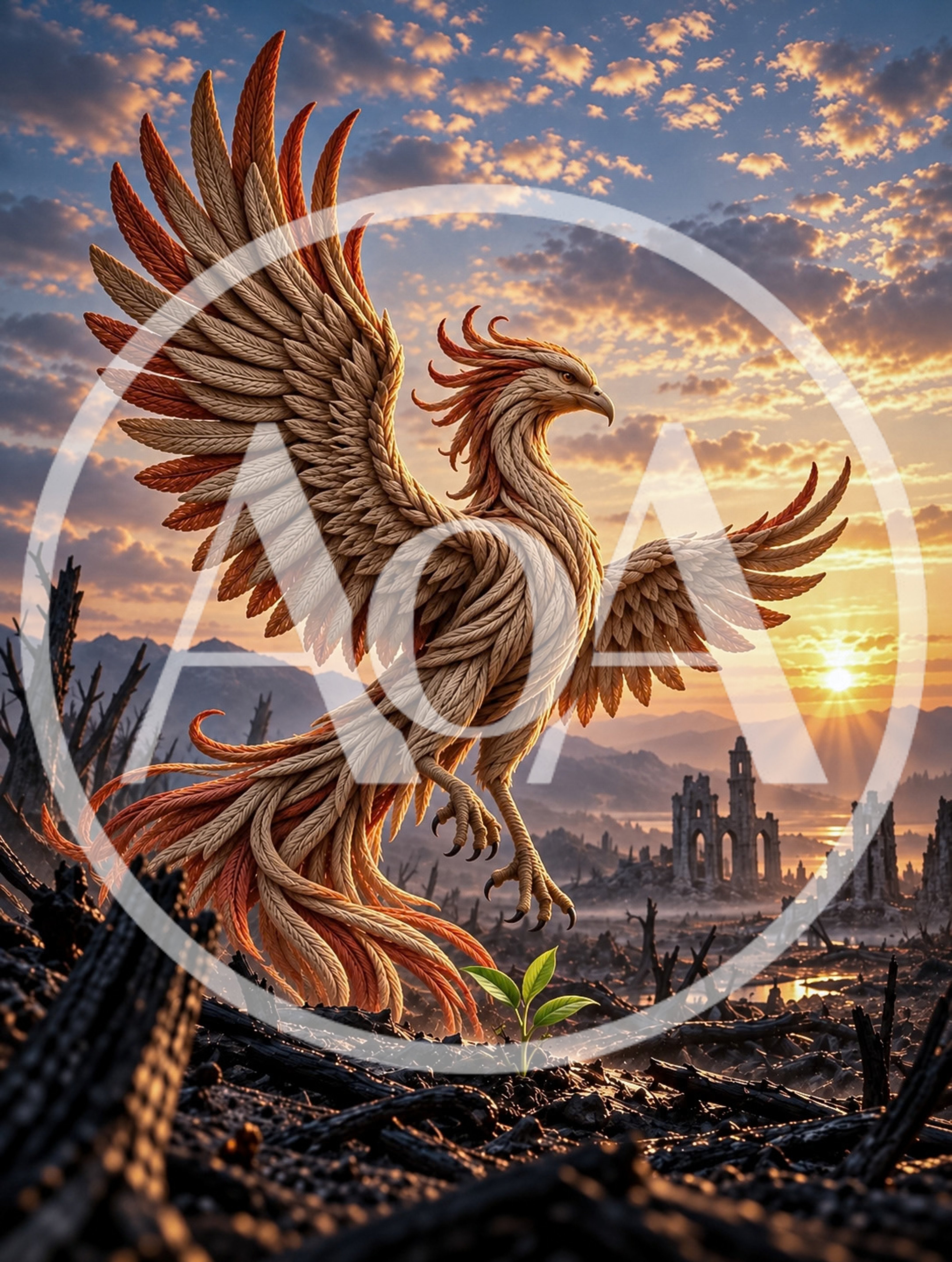 Majestic Phoenix Rising Over A Desolate Landscape
