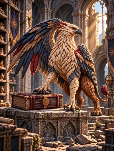 Majestic Griffin Statue Standing On Ancient Stone Pedestal