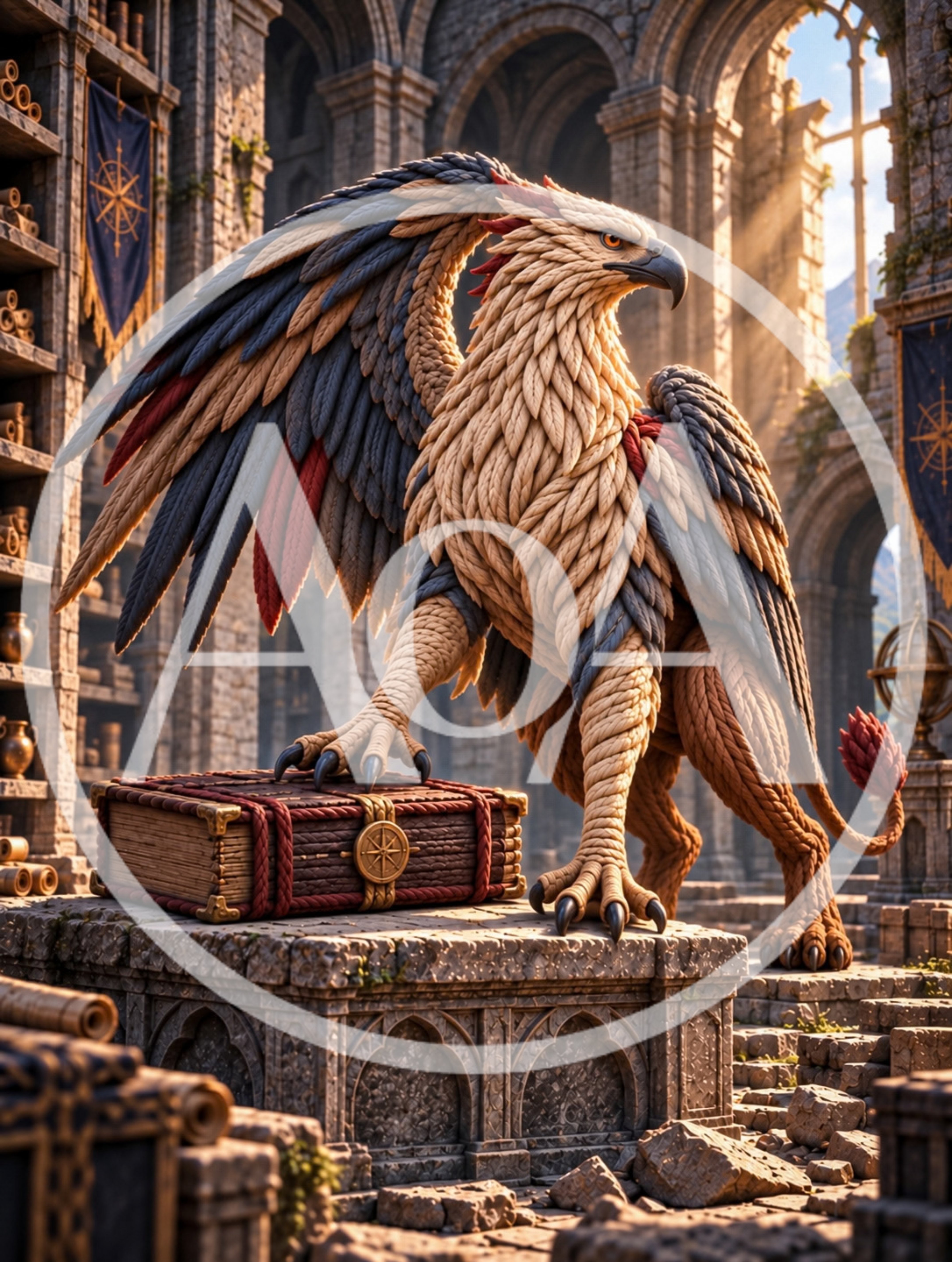 Majestic Griffin Statue Standing On Ancient Stone Pedestal