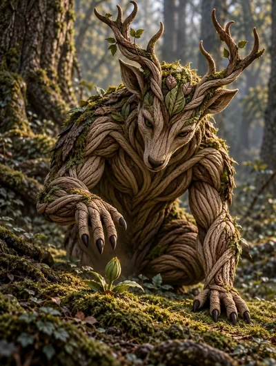 Mythical Forest Guardian Creature Made Of Wood
