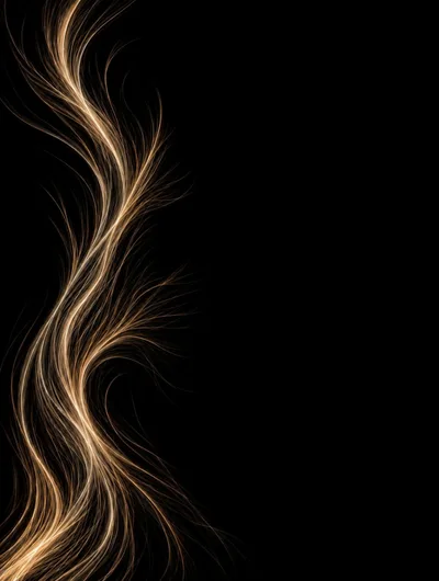 Abstract Golden Flowing Light Strands On Black Background