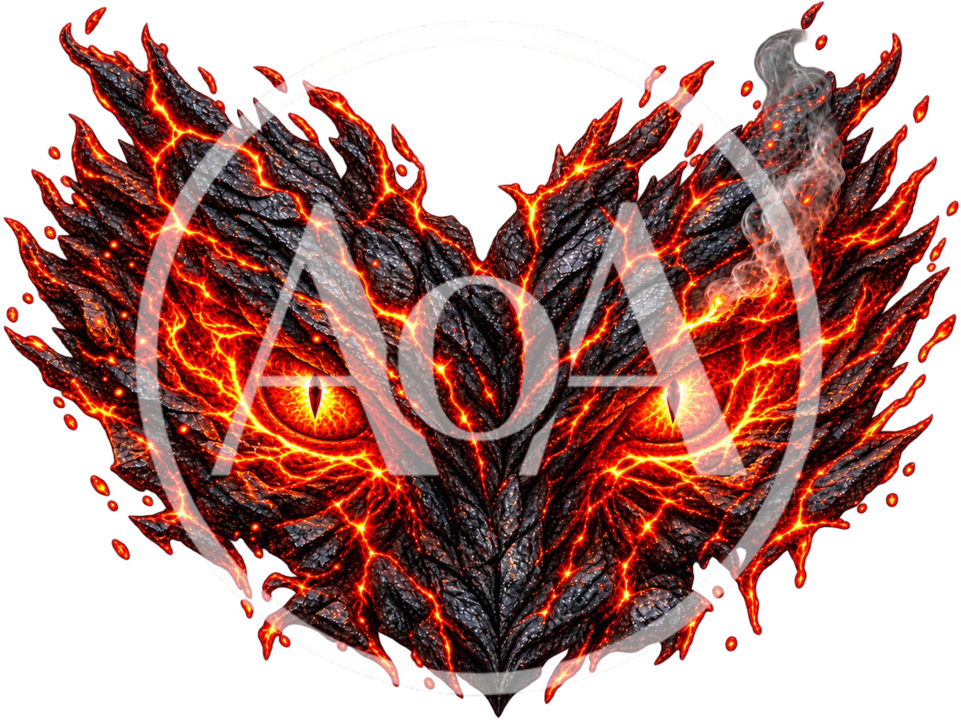 Lava Textured Owl Face With Glowing Eyes