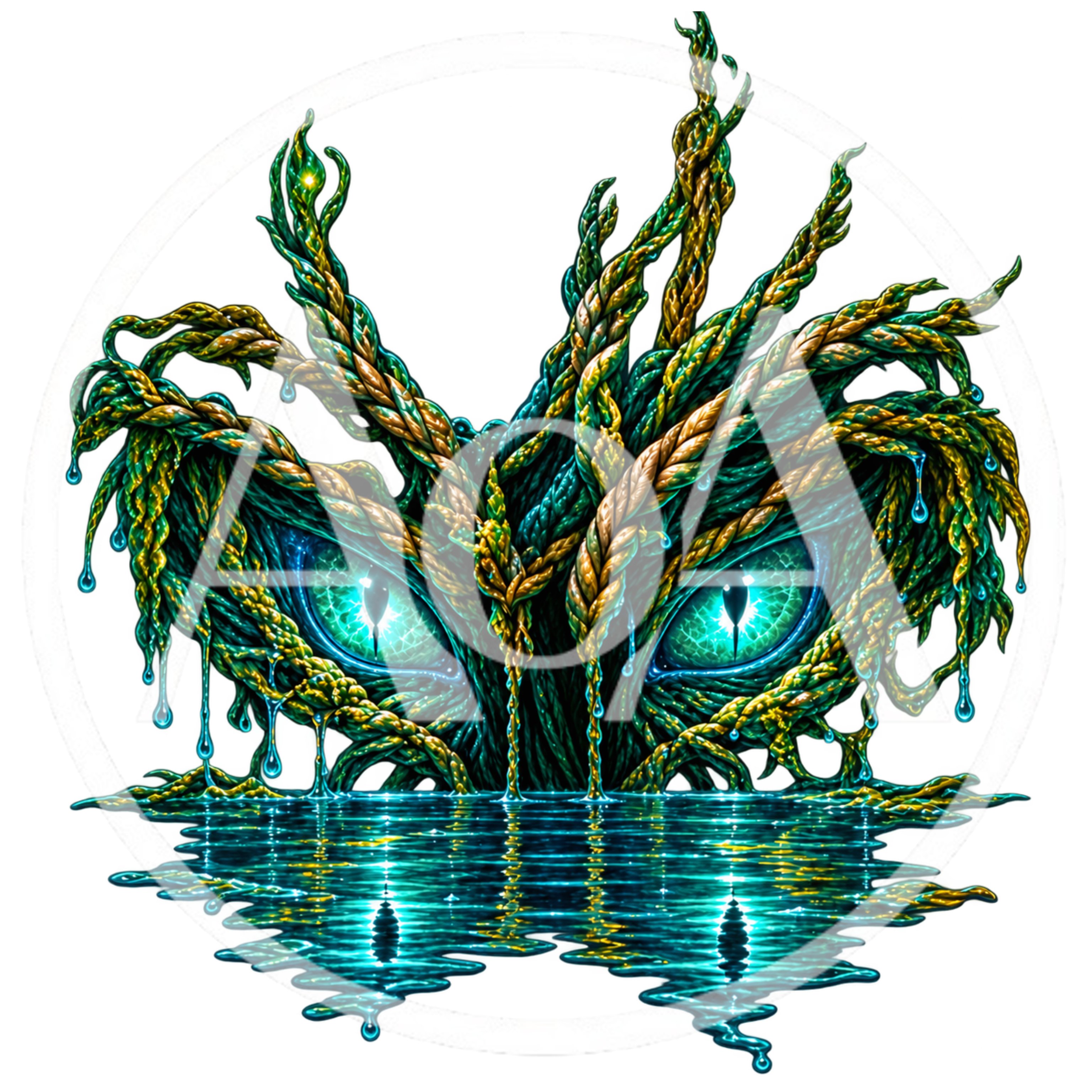 Mystical Forest Creature Eyes Emerging From Water