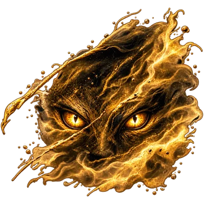 Golden Cat Eyes Emerging From Abstract Liquid Gold