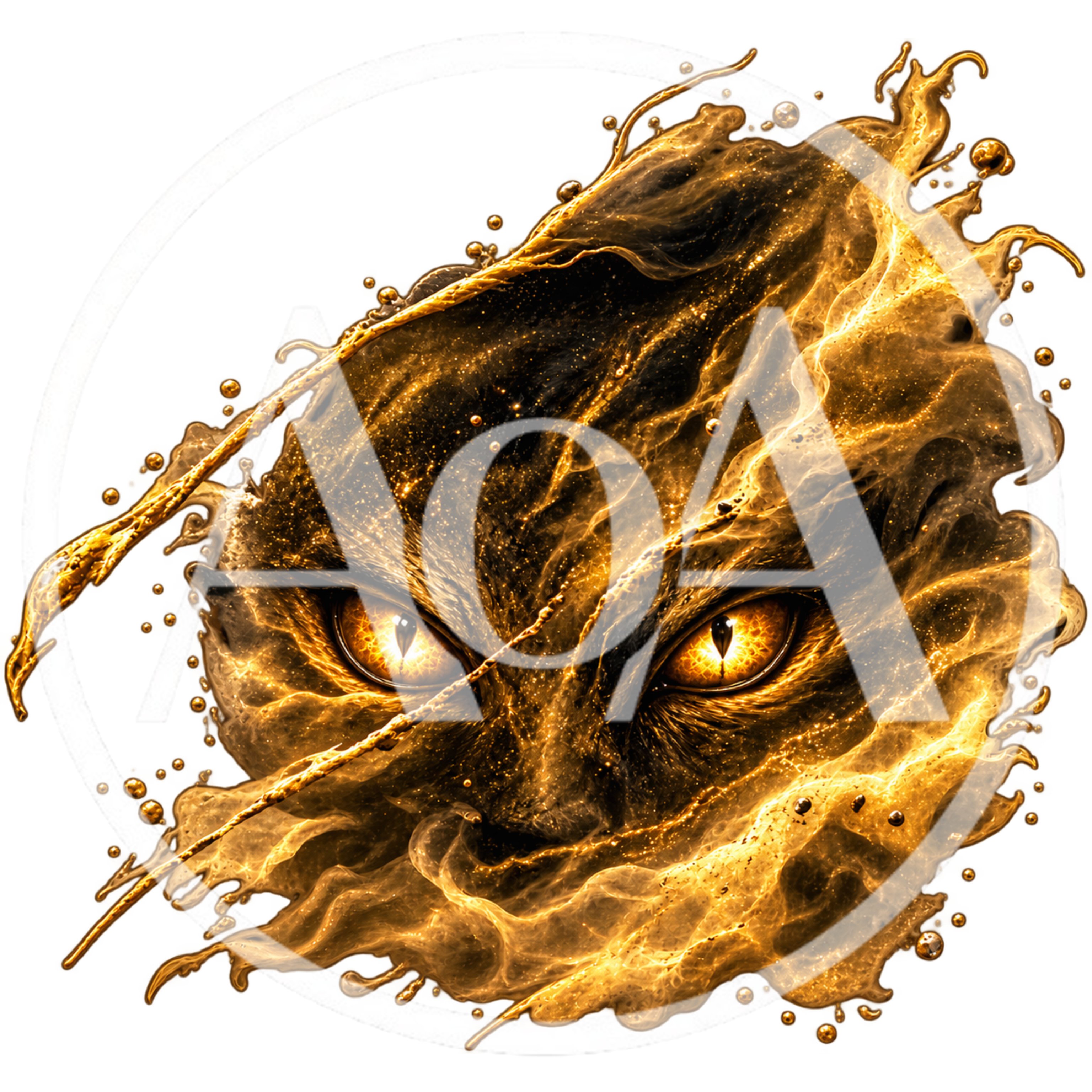 Golden Cat Eyes Emerging From Abstract Liquid Gold