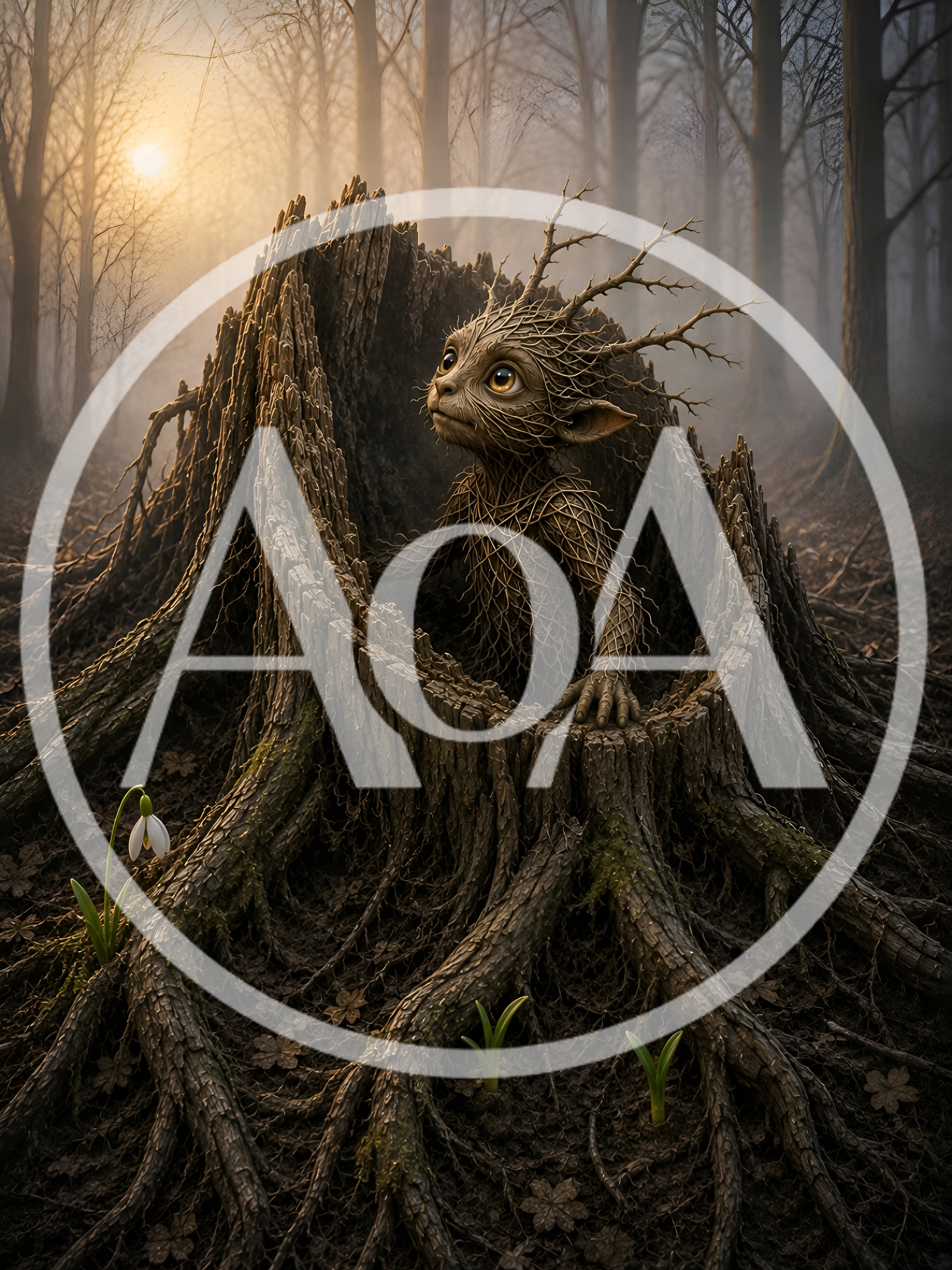 Fantasy Tree Spirit Emerging From A Forest Stump