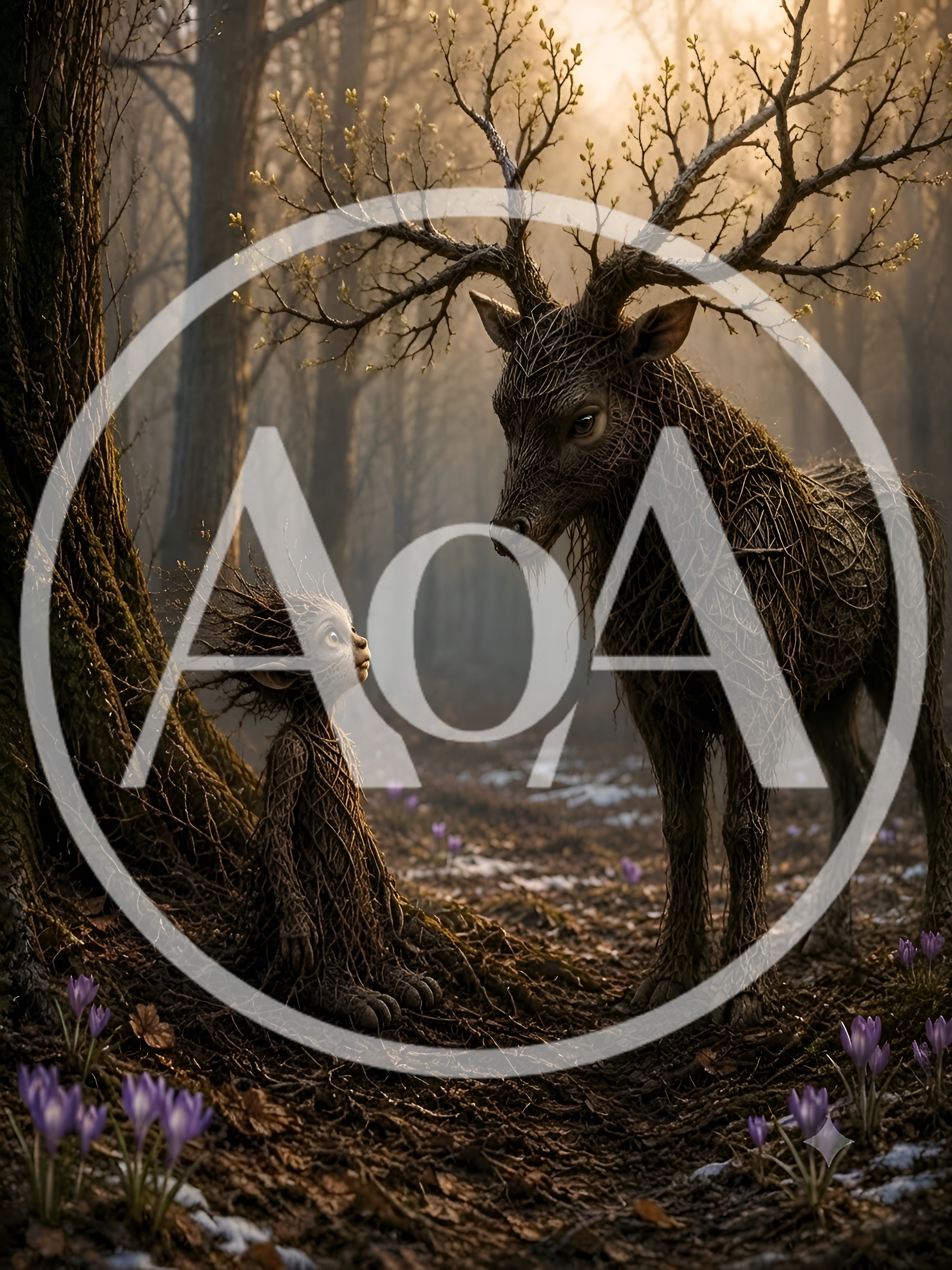 Enchanted Forest Creature Meeting A Mythical Tree Deer