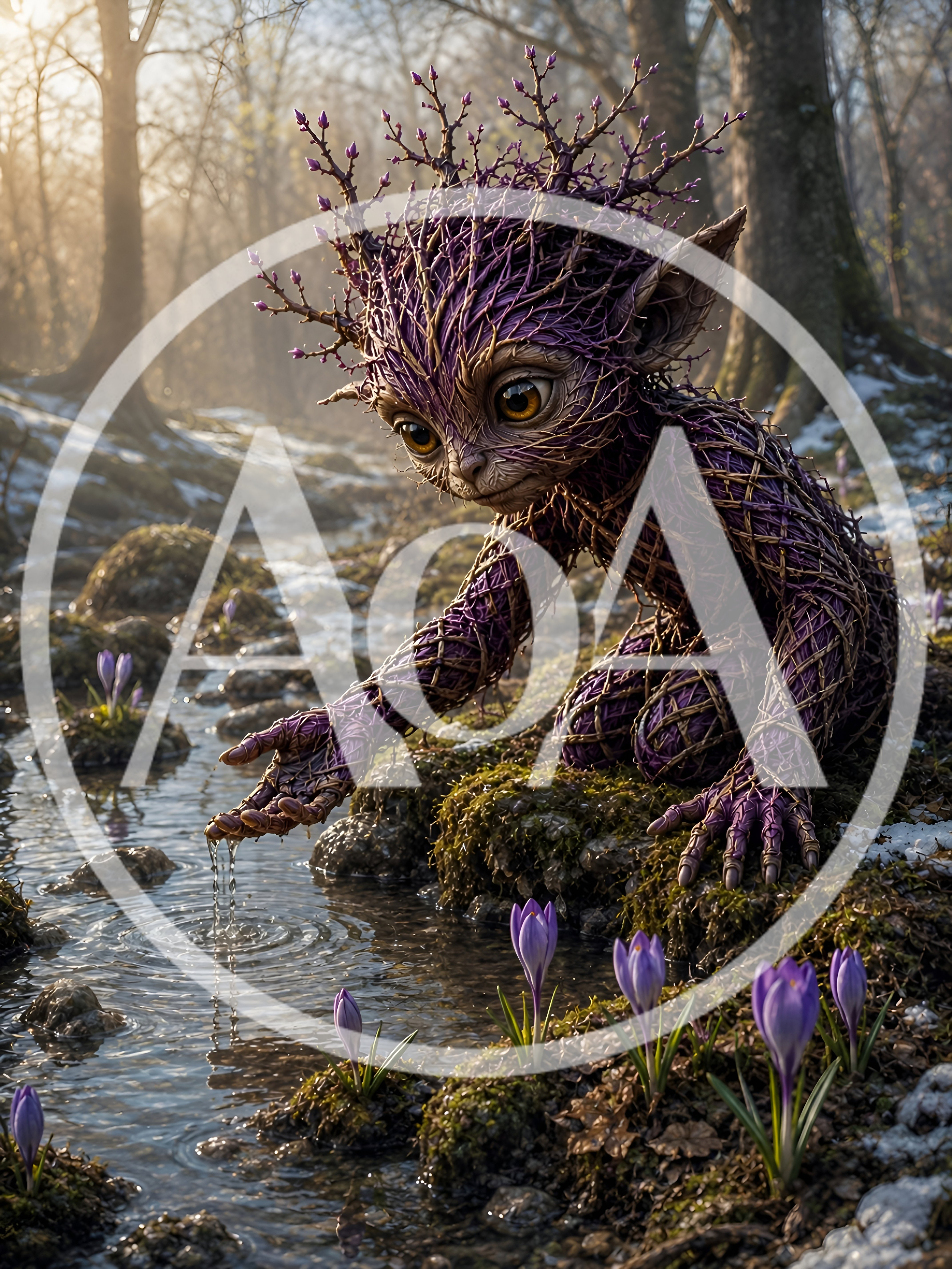 Fantasy Forest Creature Touching A Stream
