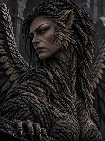 Gargoyle Statue With Winged Humanoid Features