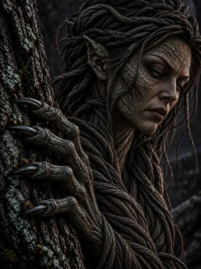 Fantasy Dryad Creature With Textured Bark Skin