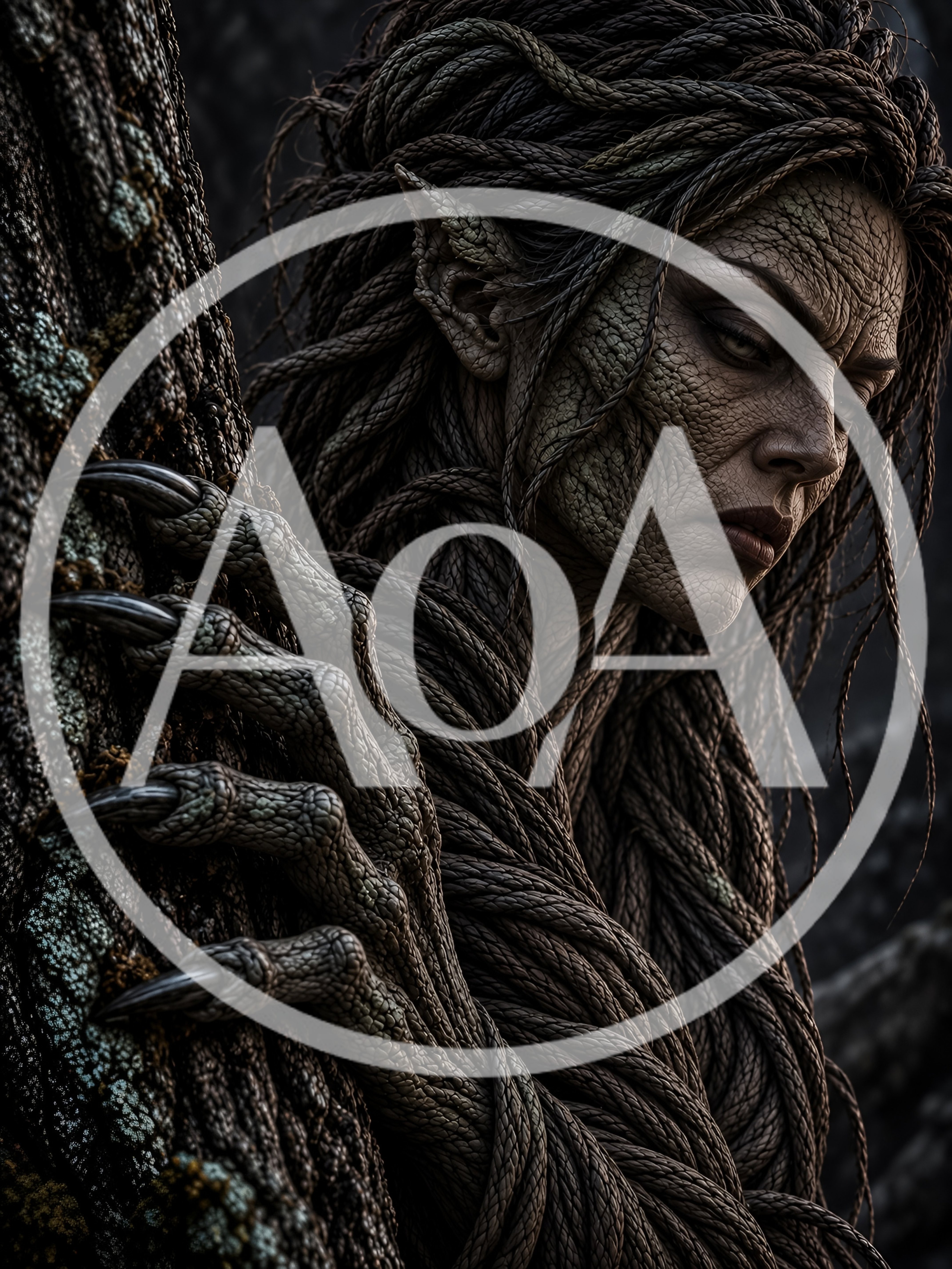 Fantasy Dryad Creature With Textured Bark Skin