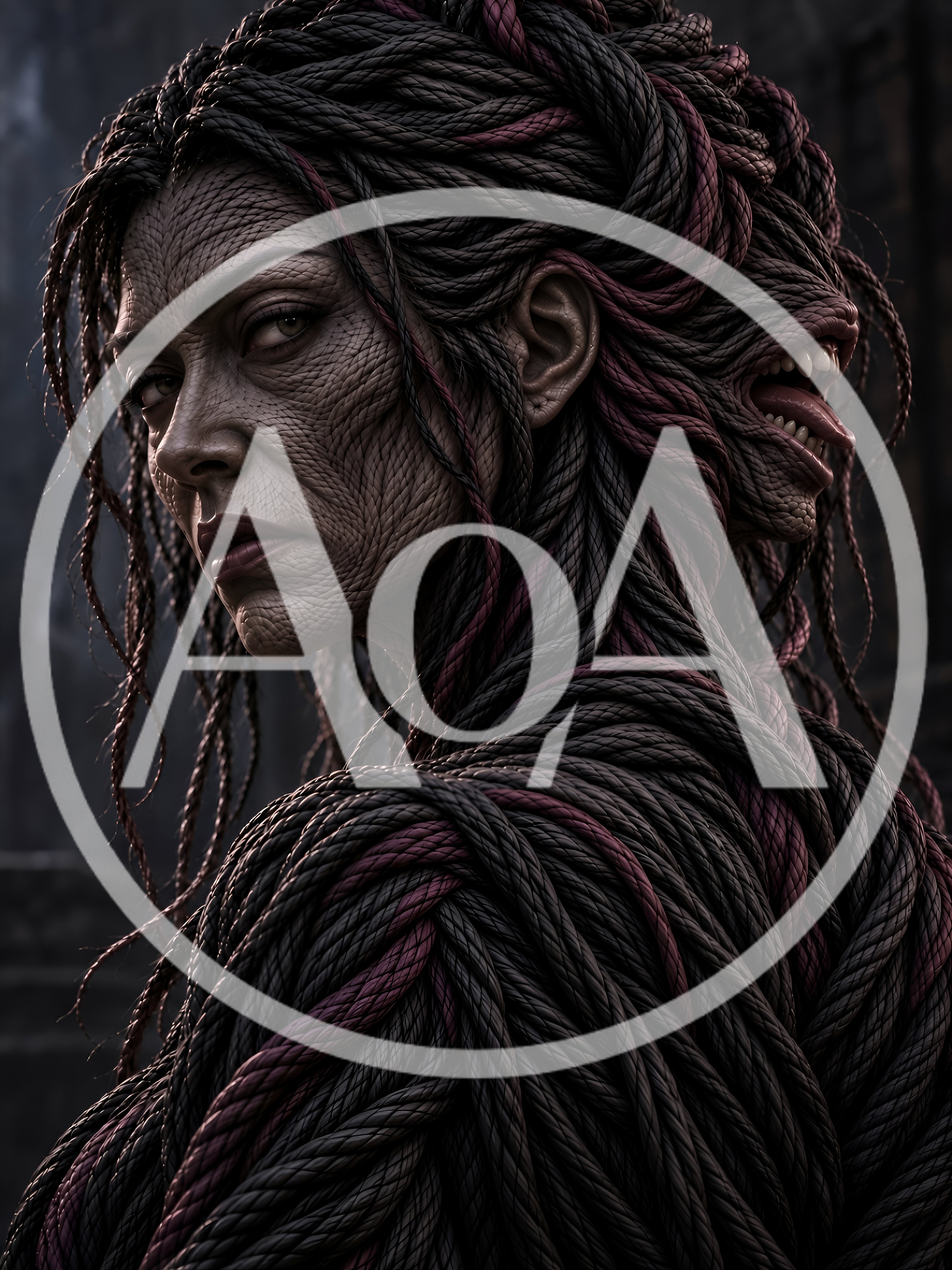 Surreal Portrait Of A Monstrous Woman With Rope Hair