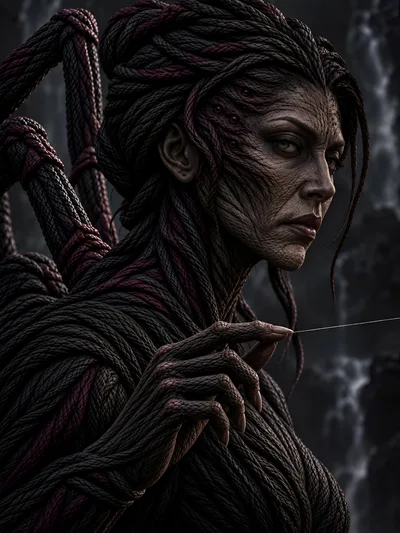 Dark Fantasy Arachnid Woman Weaving A Web