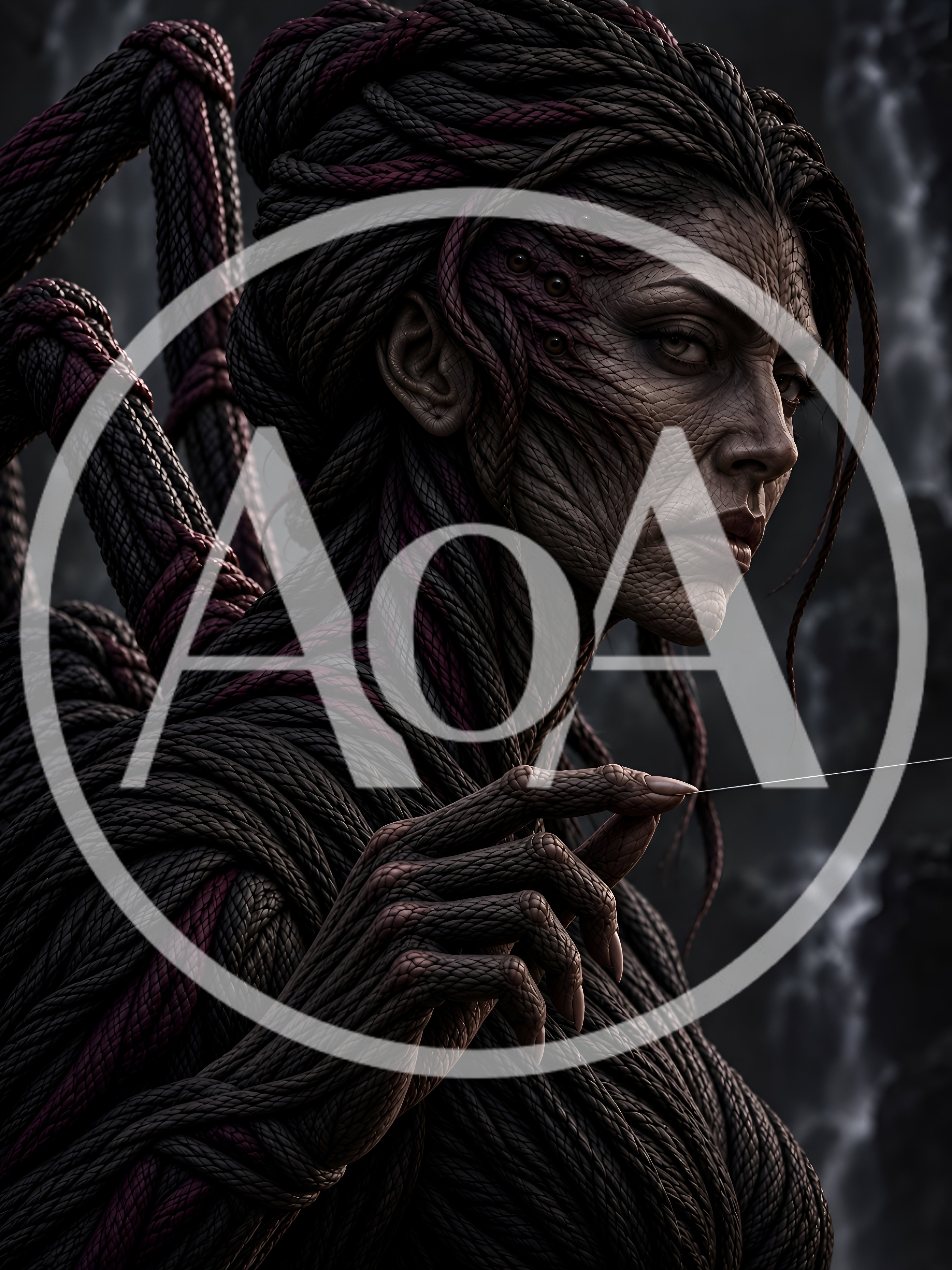 Dark Fantasy Arachnid Woman Weaving A Web
