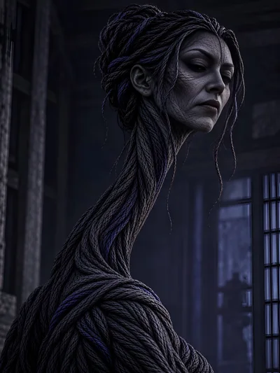 Surreal Portrait Of A Woman With Rope Texture Skin