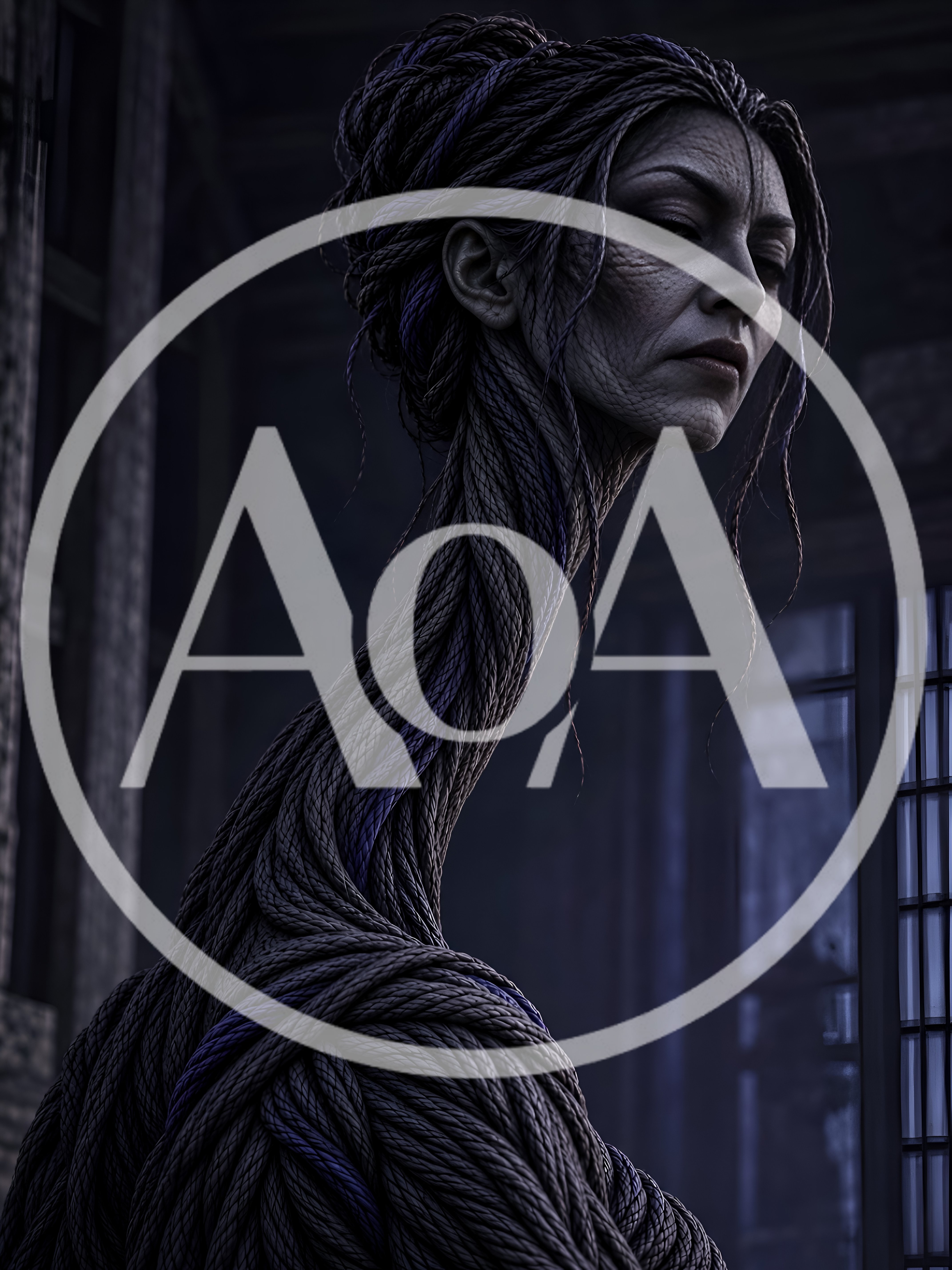 Surreal Portrait Of A Woman With Rope Texture Skin