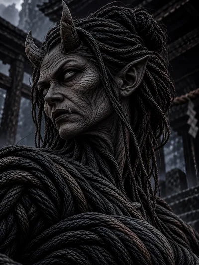Dark Fantasy Demon Statue Made Of Twisted Ropes