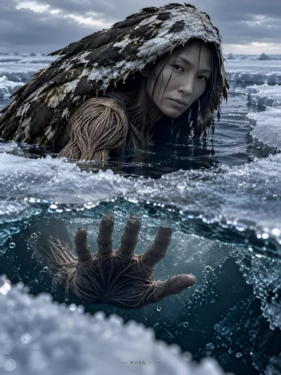 Surreal Portrait Of A Woman Emerging From Icy Water