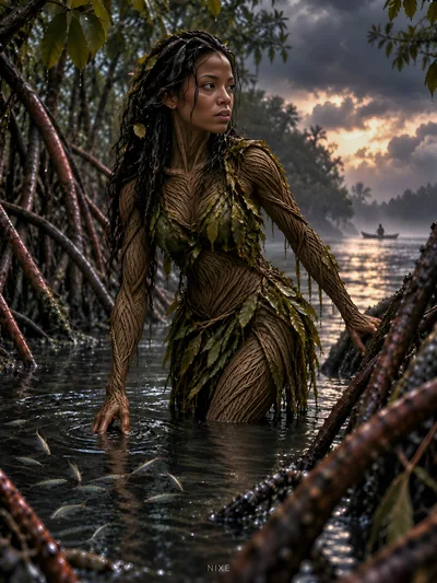 Mystical Dryad Emerging From Mangrove Swamp Waters