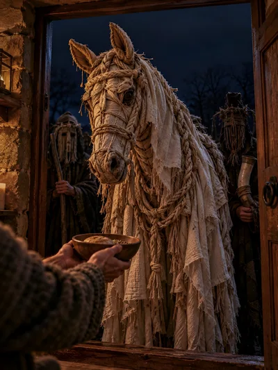 Mari Lwyd Folk Tradition With Horse Skull Costume