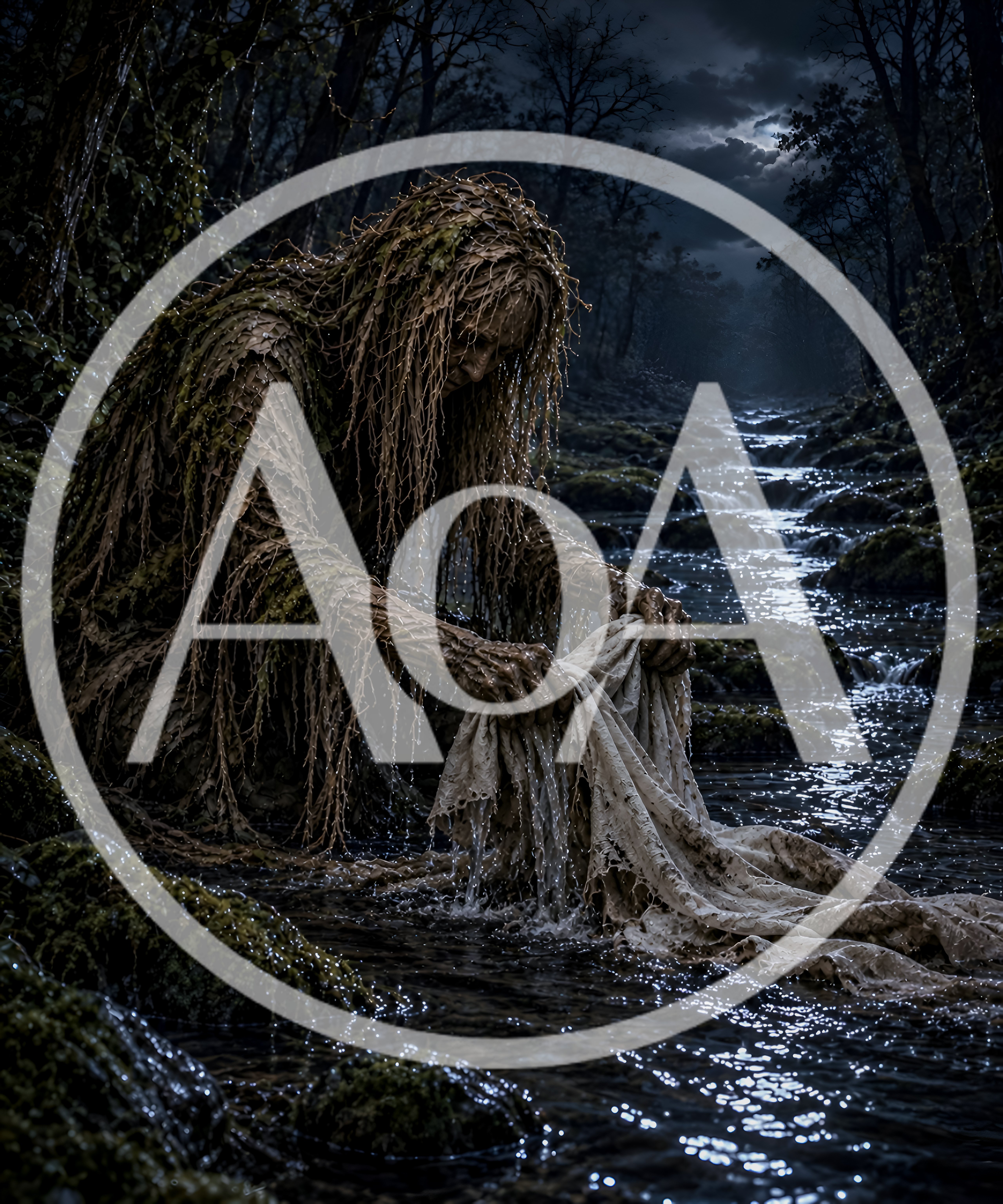 Mythical Forest Spirit Washing Cloth In A Stream