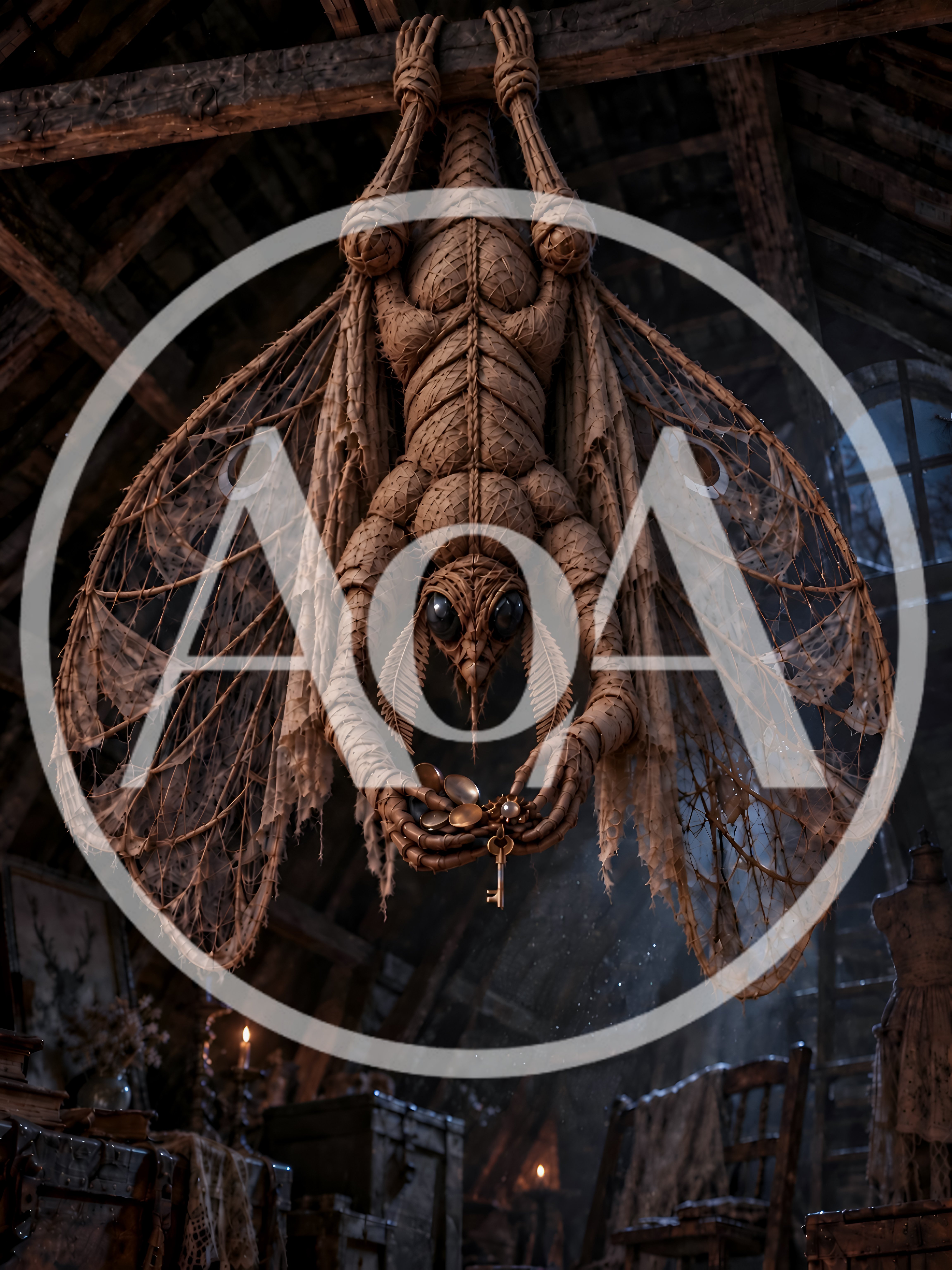 Surreal Moth Creature Holding A Golden Key