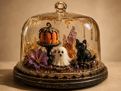 Halloween Miniature Display Under Glass Cloche