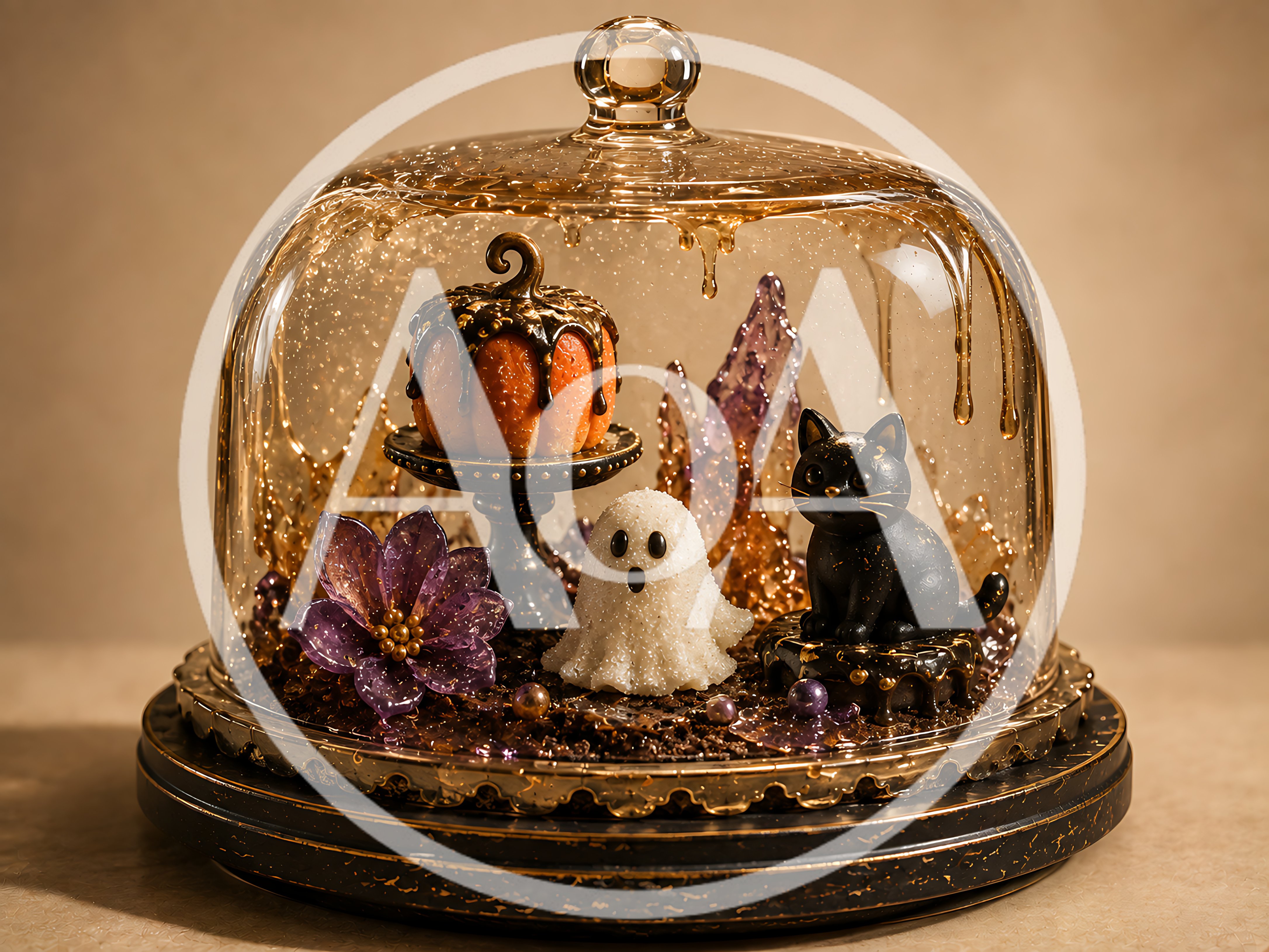 Halloween Miniature Display Under Glass Cloche