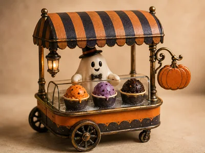 Miniature Halloween Ghost Ice Cream Cart Decoration
