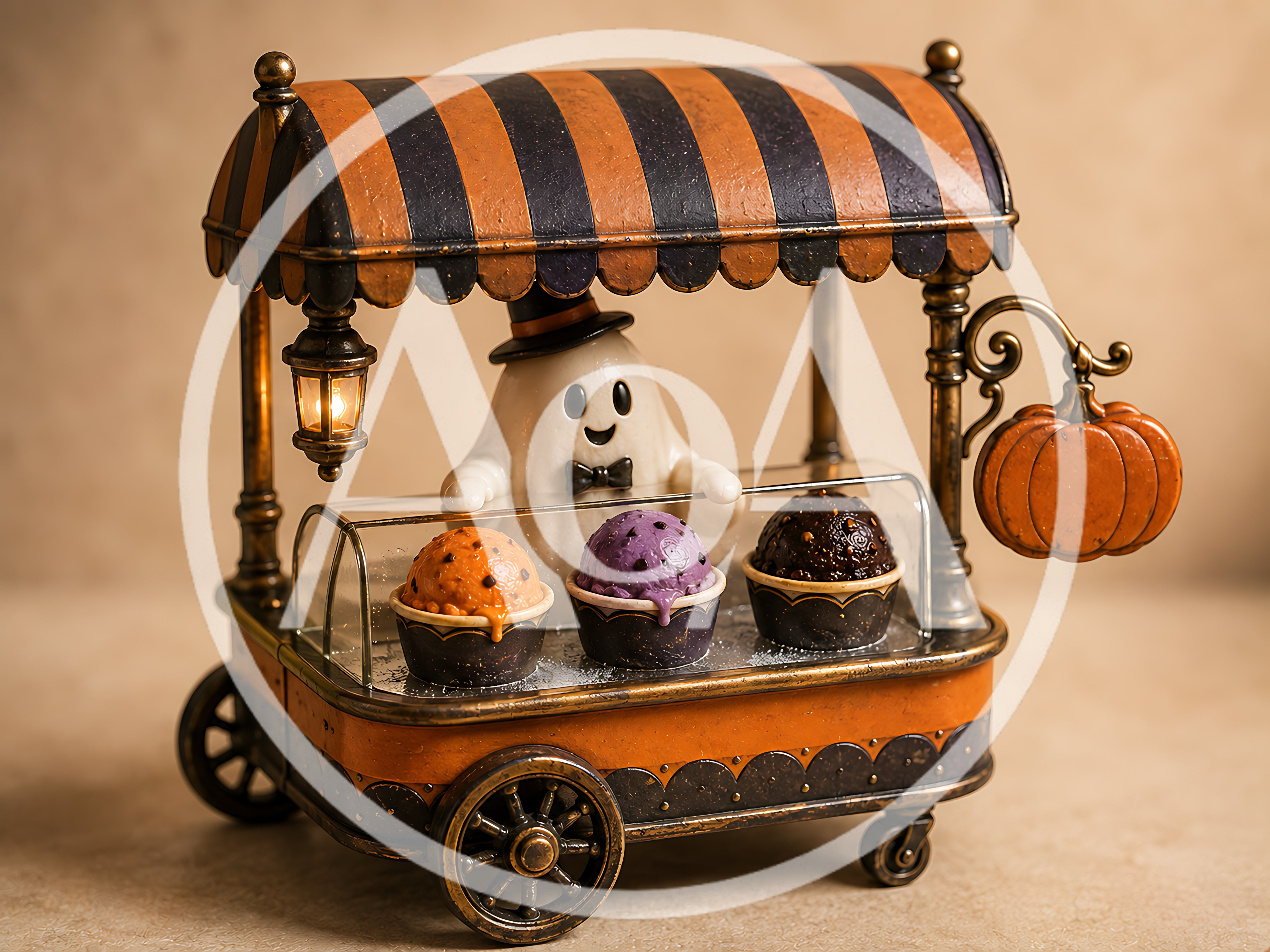 Miniature Halloween Ghost Ice Cream Cart Decoration