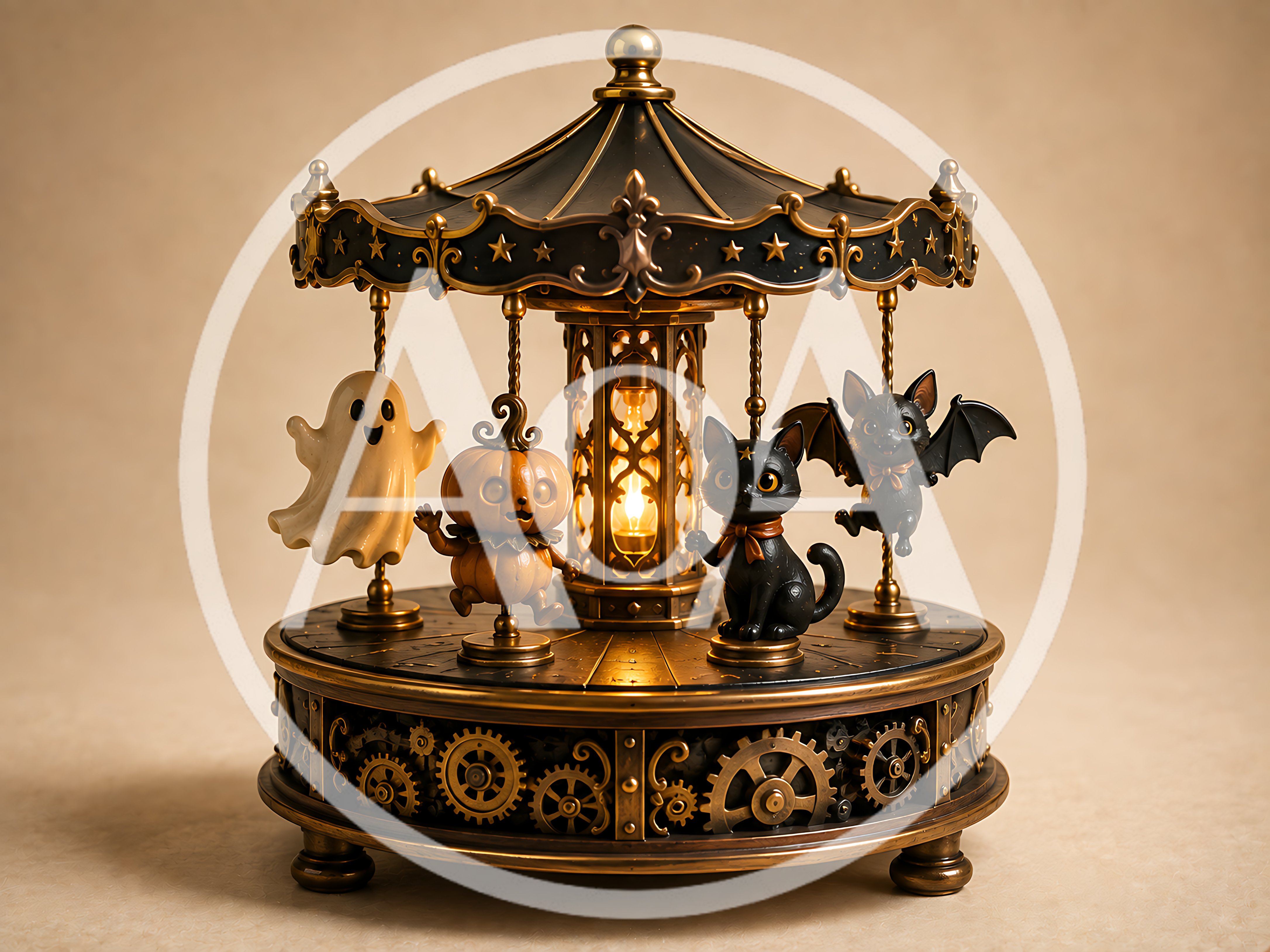 Steampunk Halloween Carousel With Spooky Figures