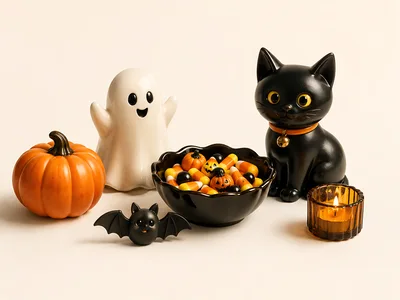 Halloween Decorations With Candy Bowl And Figurines