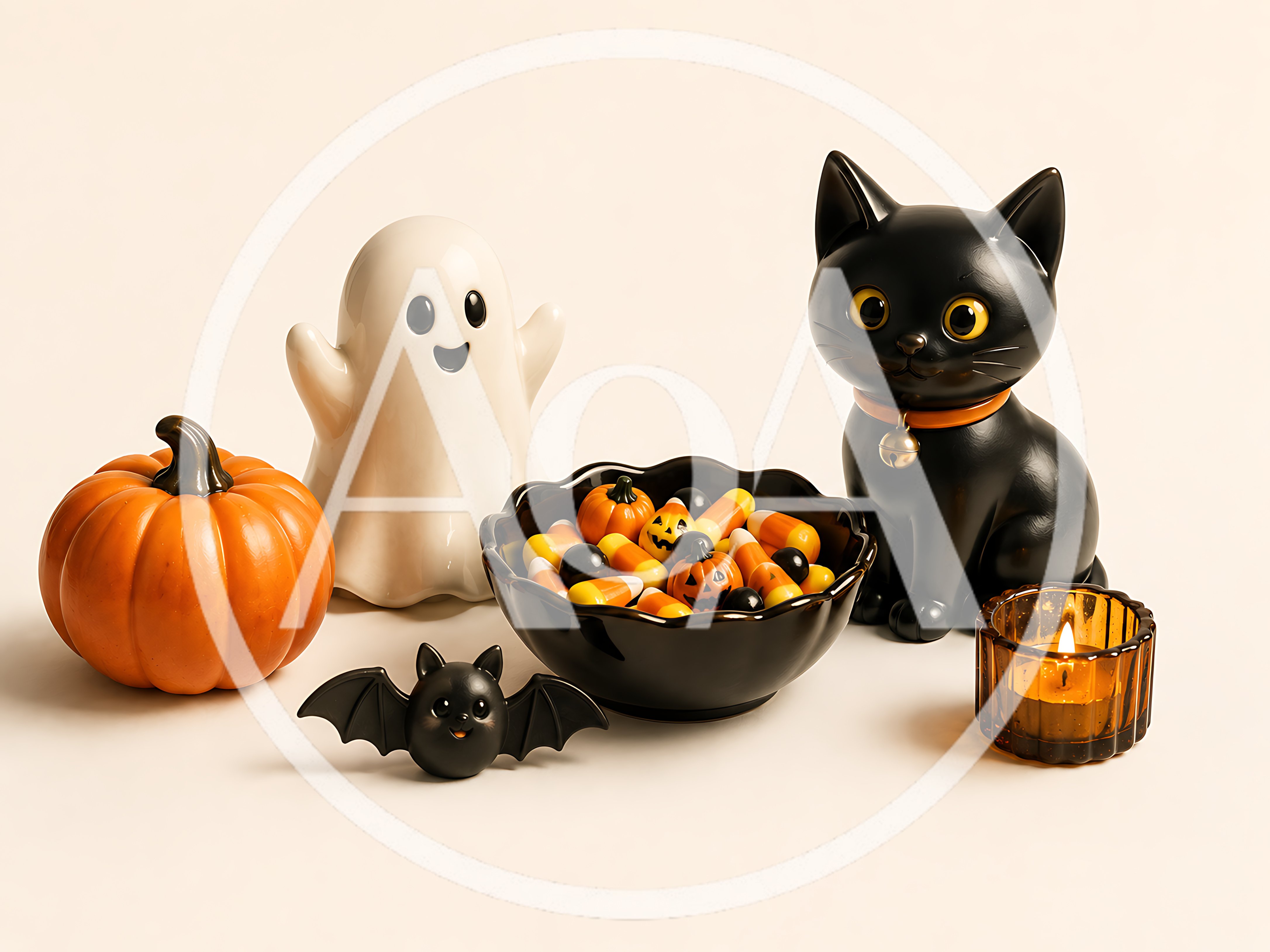 Halloween Decorations With Candy Bowl And Figurines