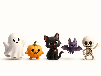 Cute Halloween Characters Standing In A Row