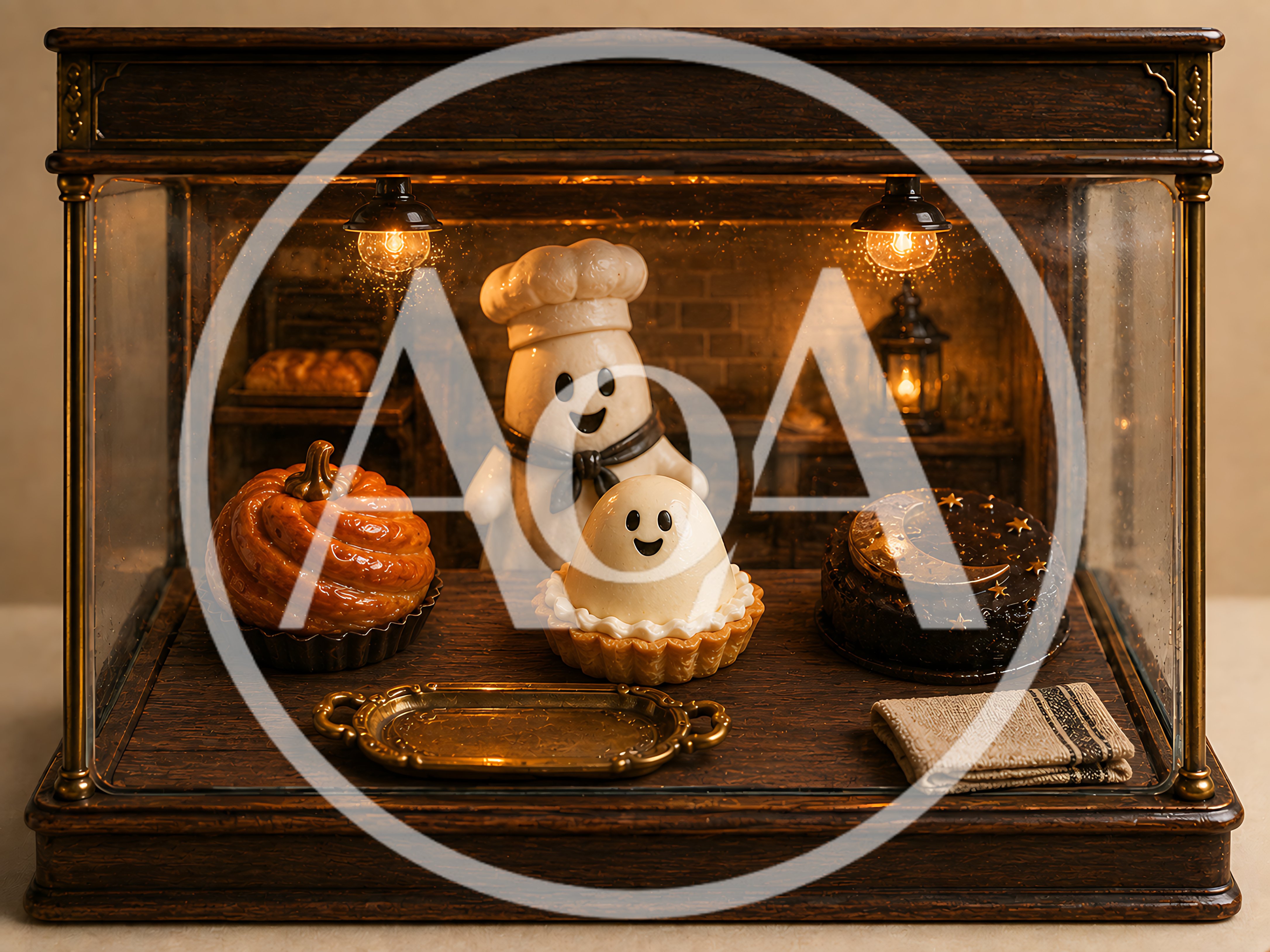 Miniature Bakery Display With Ghost Chef And Pastries